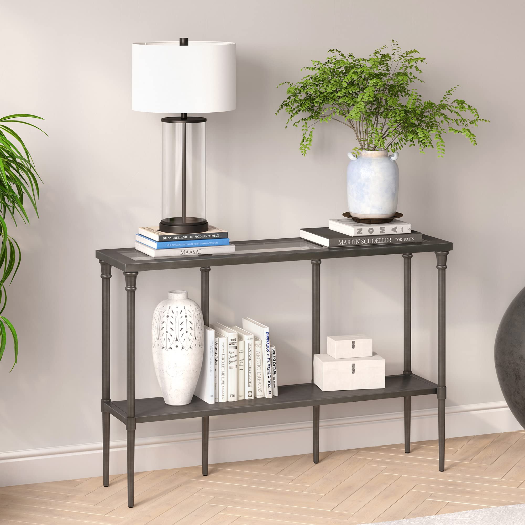 Dafna 45'' Wide Rectangular Console Table in Aged Steel - Modern Entryway, Living Room & Hallway Furniture - Rustic Industrial Home Decor
