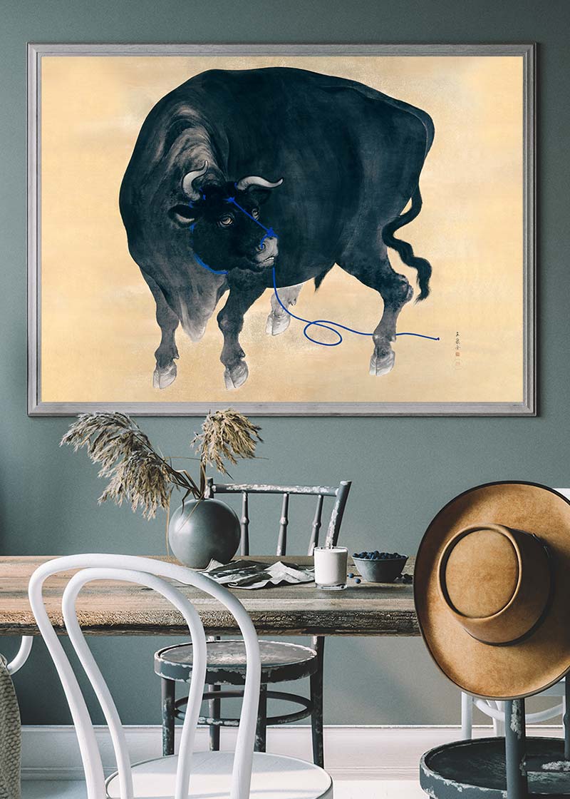 Black Bull Japanese Painting by Mochizuki Gyokusen - Authentic Ukiyo-e Artwork for Home Decor & Office Wall Art | Perfect Gift for Art Collectors