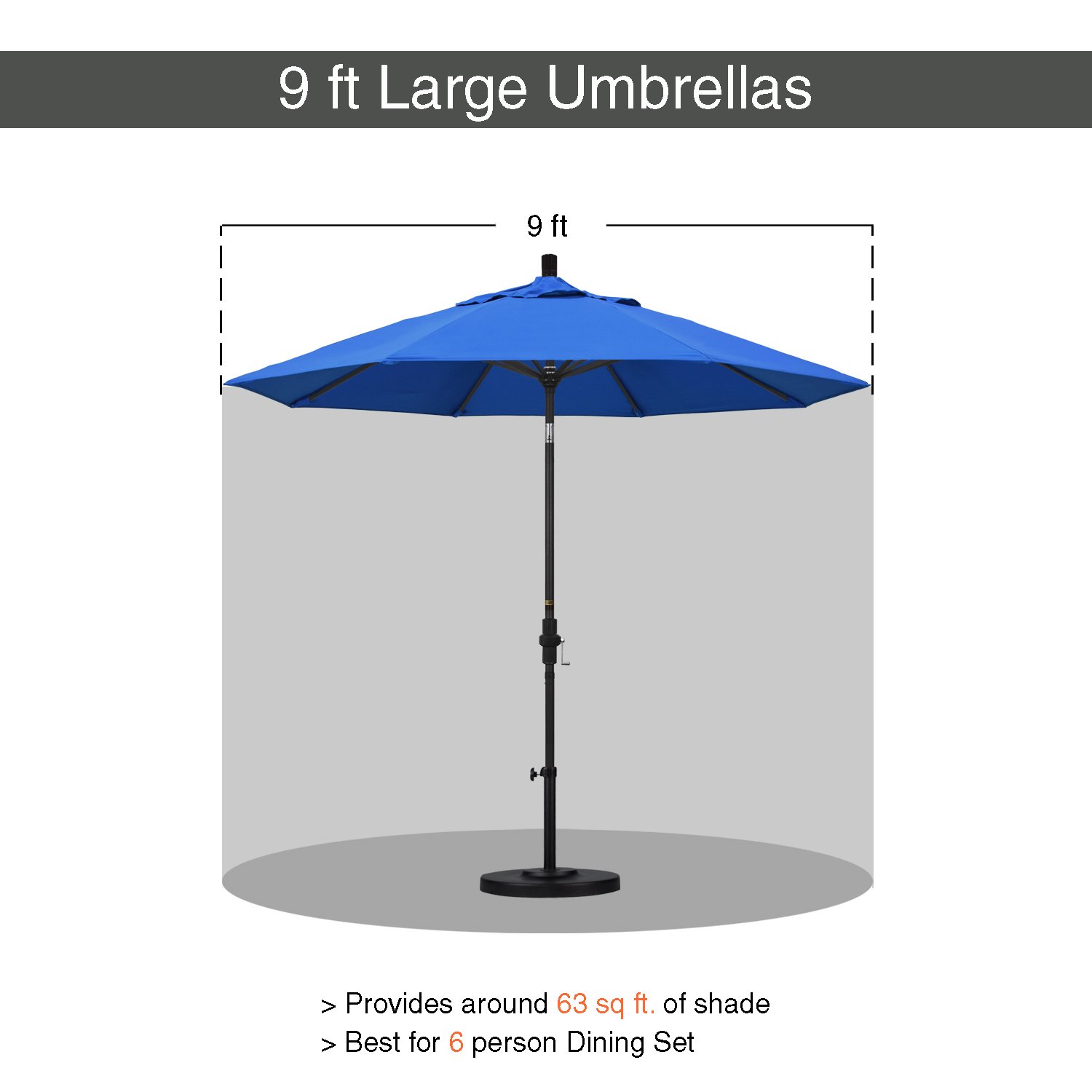 9' Round Aluminum/Fiberglass Patio Umbrella - Royal Blue Olefin Fabric for Outdoor Dining