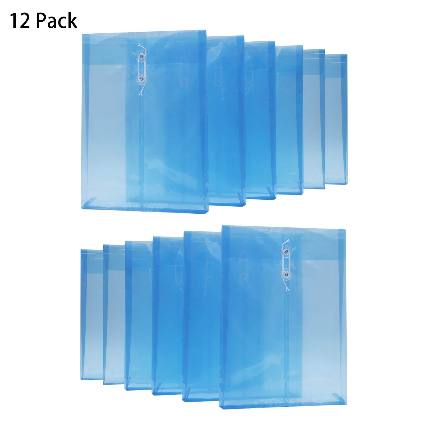12PCS A4 Plastic File Envelopes - Waterproof Letter Size Document Organizers with Button String Closure for Office, Projects, Bills & Contracts Storage | Perfect for Home Office, School Supplies & Business Document Organization