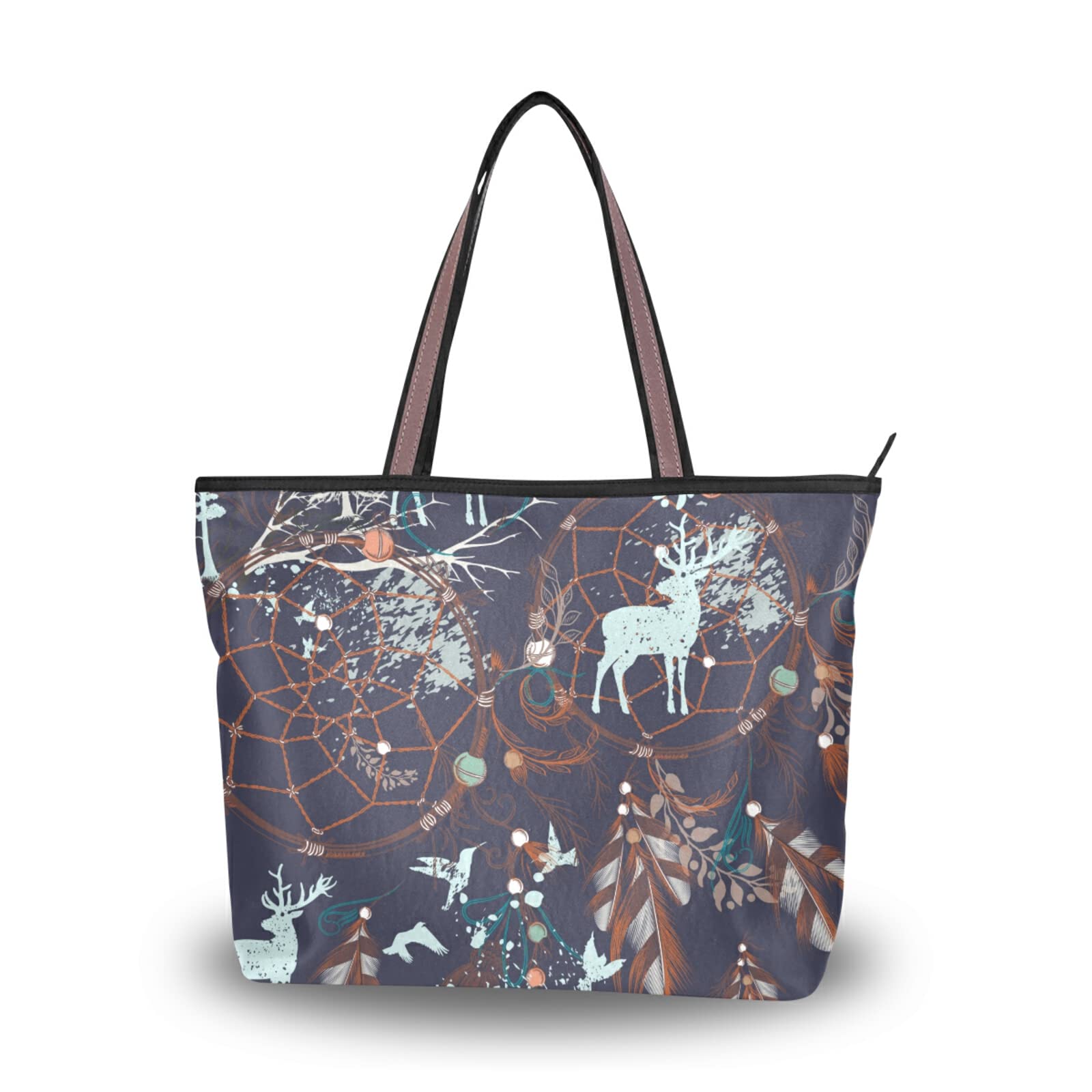 Boho Deer Tote Bag for Women - Large Capacity Zippered Grocery Bag with Aesthetic Design, Perfect for Shopping, Beach & Daily Use (2 Size Options)