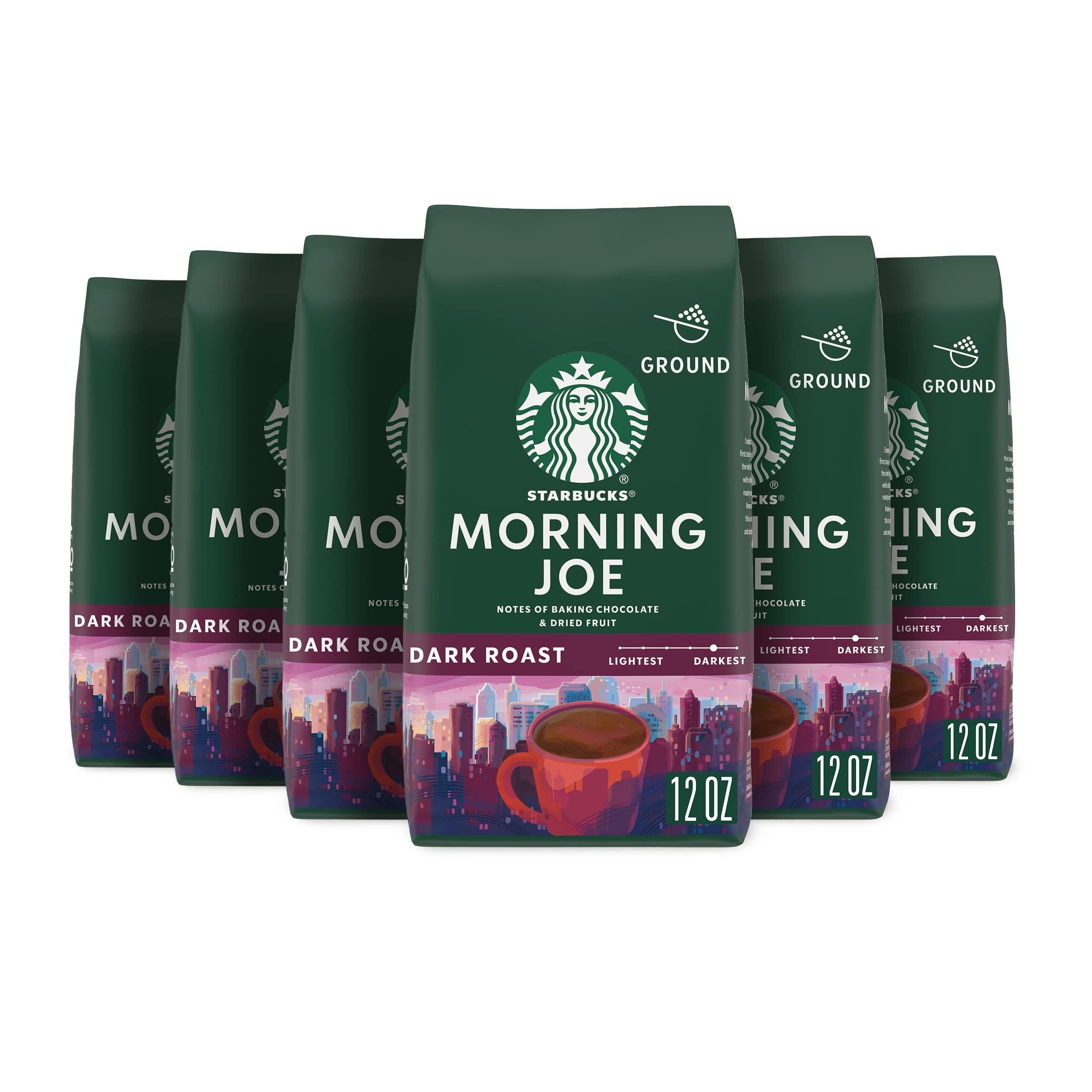 Starbucks Dark Roast Ground Coffee - 100% Arabica Beans, 6 Pack (12 oz Each) - Bold & Smooth Flavor for Morning Brew, Office Coffee or Gift Giving