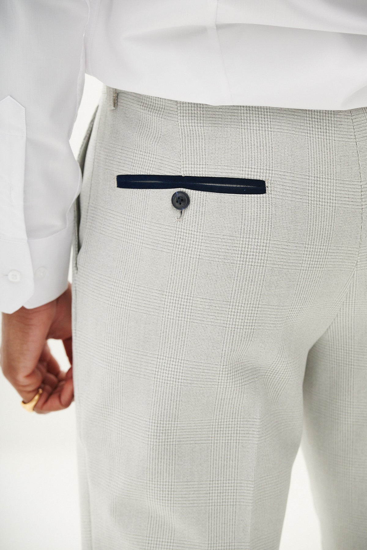 BROMLEY Stone Check Trousers for Men - Classic Plaid Dress Pants for Office, Business & Formal Occasions