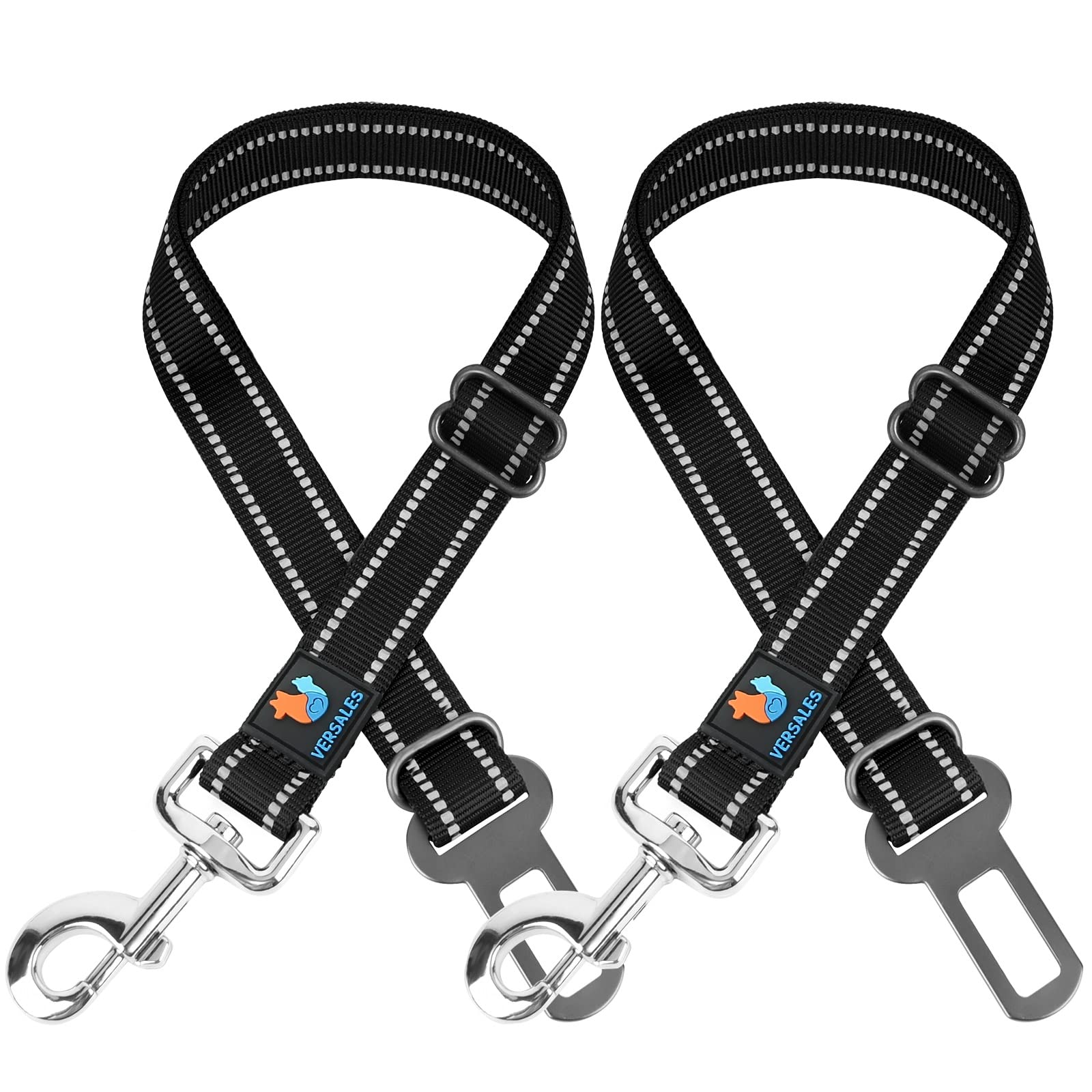 VERSALES Adjustable Reflective Dog Seat Belt Harness for Car Travel - 2 Pack Black - Safe & Secure Pet Restraint for Road Trips & Daily Commutes