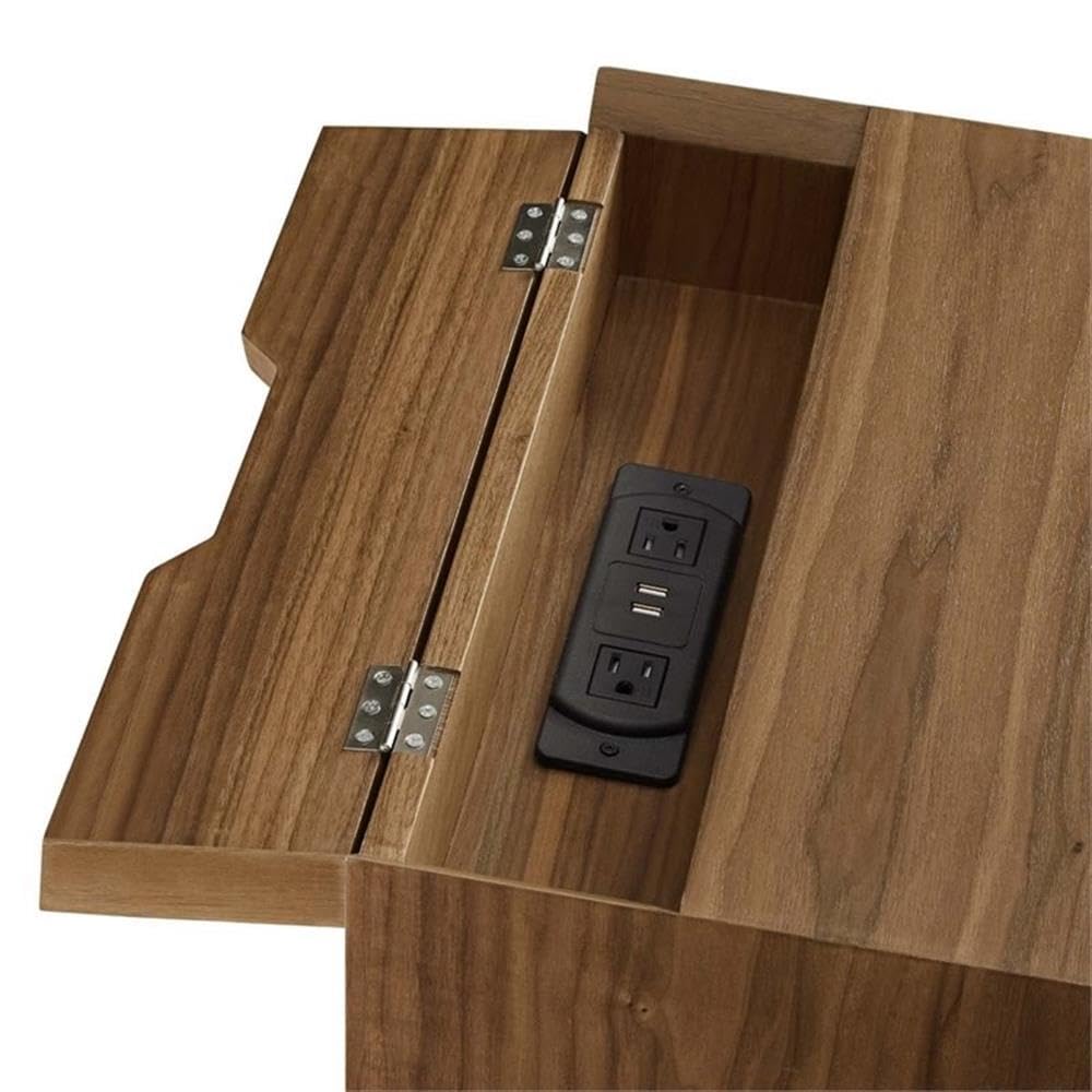 Modern Walnut Wood Nightstand with USB Ports - Stylish Bedside Table for Bedroom, Living Room & Office Storage