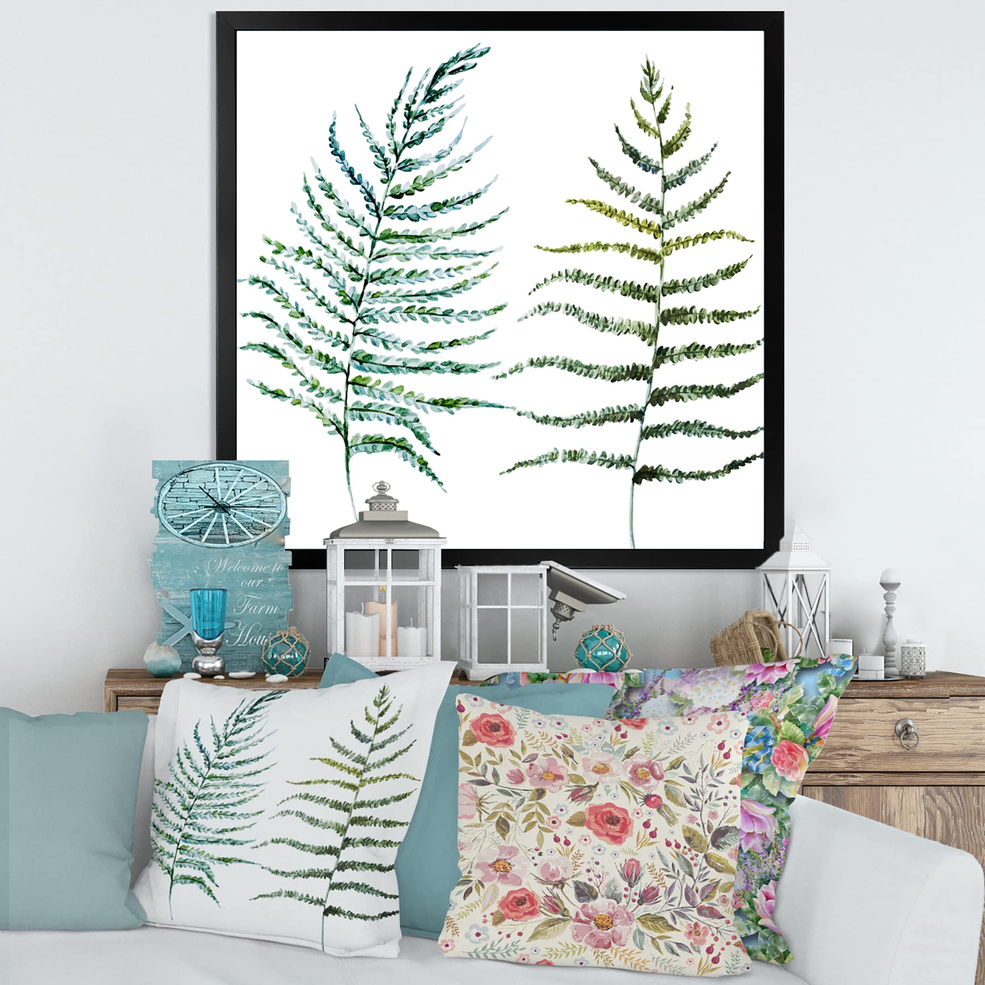 Two Fern Leaves Farmhouse Framed Wall Art - Rustic Botanical Decor for Living Room, Bedroom & Office - Perfect for Home & Office Decor