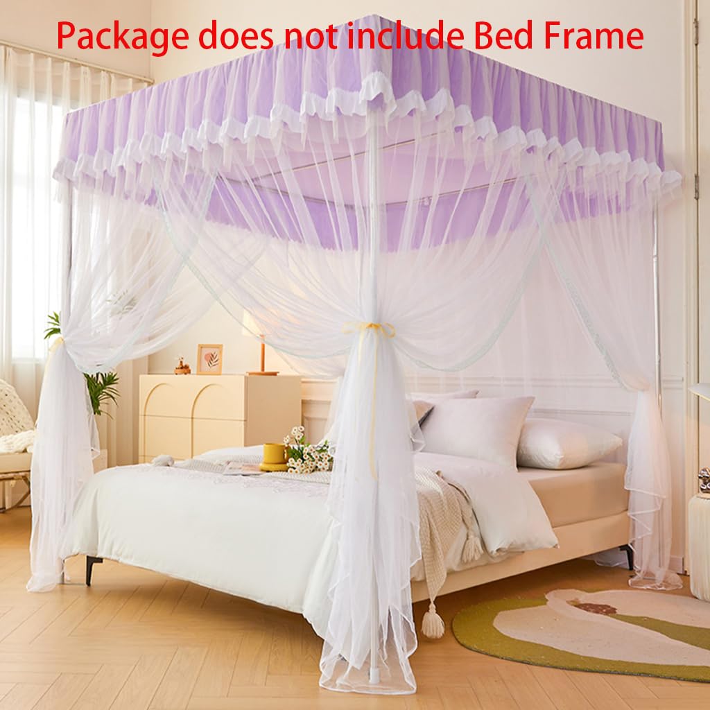 2-in-1 Double Protection Princess 4 Corner Post Bed Mosquito Net & Blackout Bed Curtains - Purple Full Size for Bedroom Privacy & Pest Control - Perfect for Canopy Beds, Daytime Napping & Allergy Protection