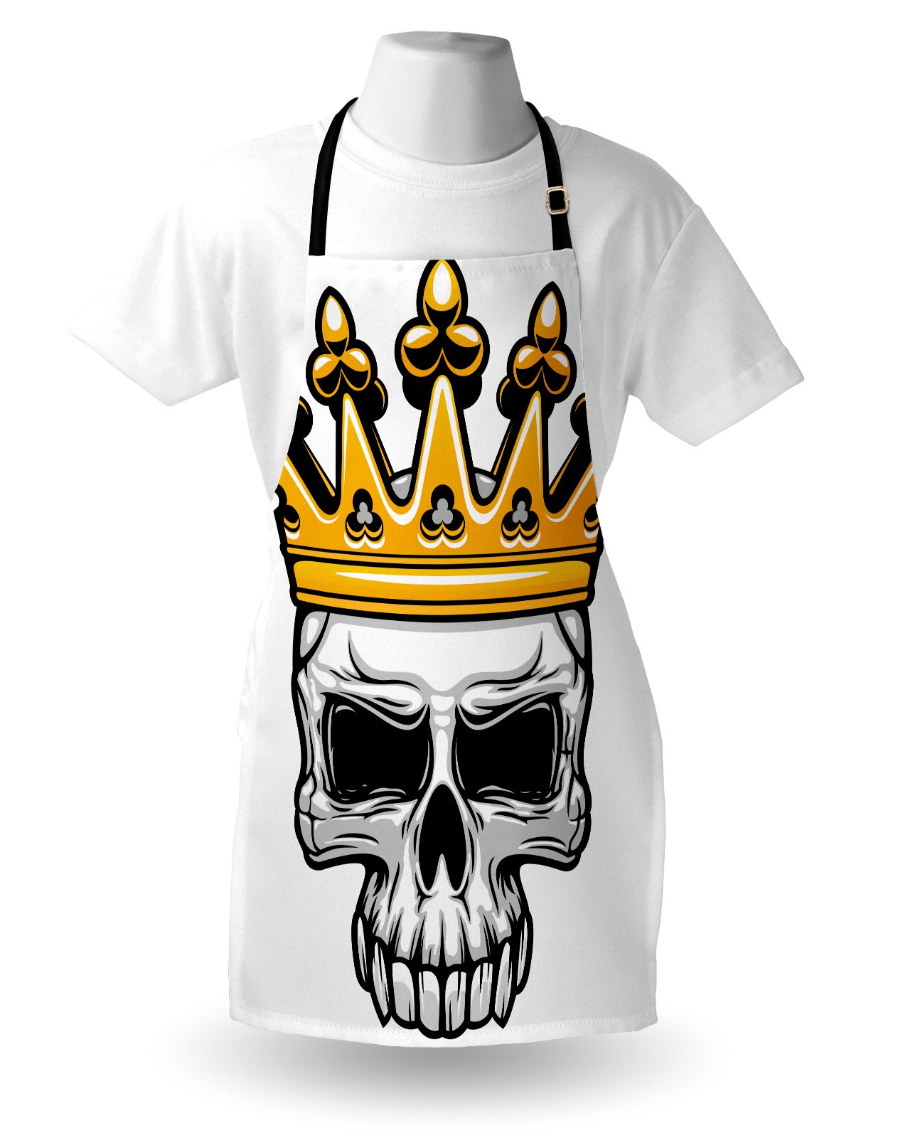 Ambesonne King Apron - Hand Drawn Crowned Skull with Tiara Design | Adjustable Unisex Kitchen Bib for Cooking, Baking, Gardening | Halloween Themed Orange & Grey Apron | Perfect for Halloween Parties, BBQ Events & Themed Cooking Shows