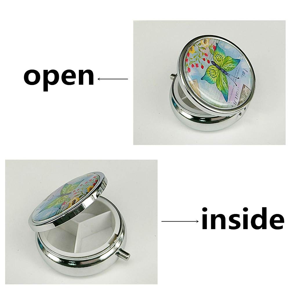2 Pack Round Metal Pill Organizer Box - Portable Medicine Storage Container for Daily Use, Travel & Emergency (Random Pattern) - Perfect for Pills, Vitamins, Supplements & Small Items