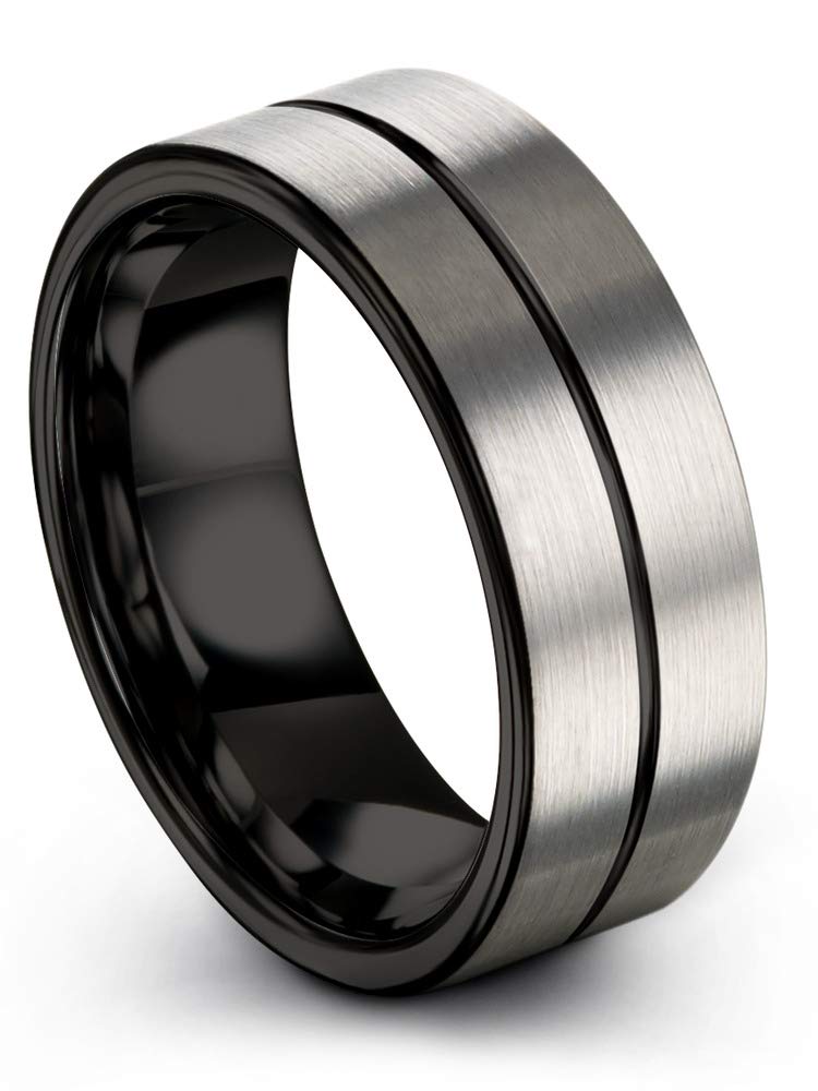 8mm Tungsten Carbide Wedding Band Ring for Men & Women - Blue Black Center Line, Flat Cut, Brushed & Polished - Custom Engraved for Anniversary & Engagement - Perfect for Everyday Wear & Special Occasions