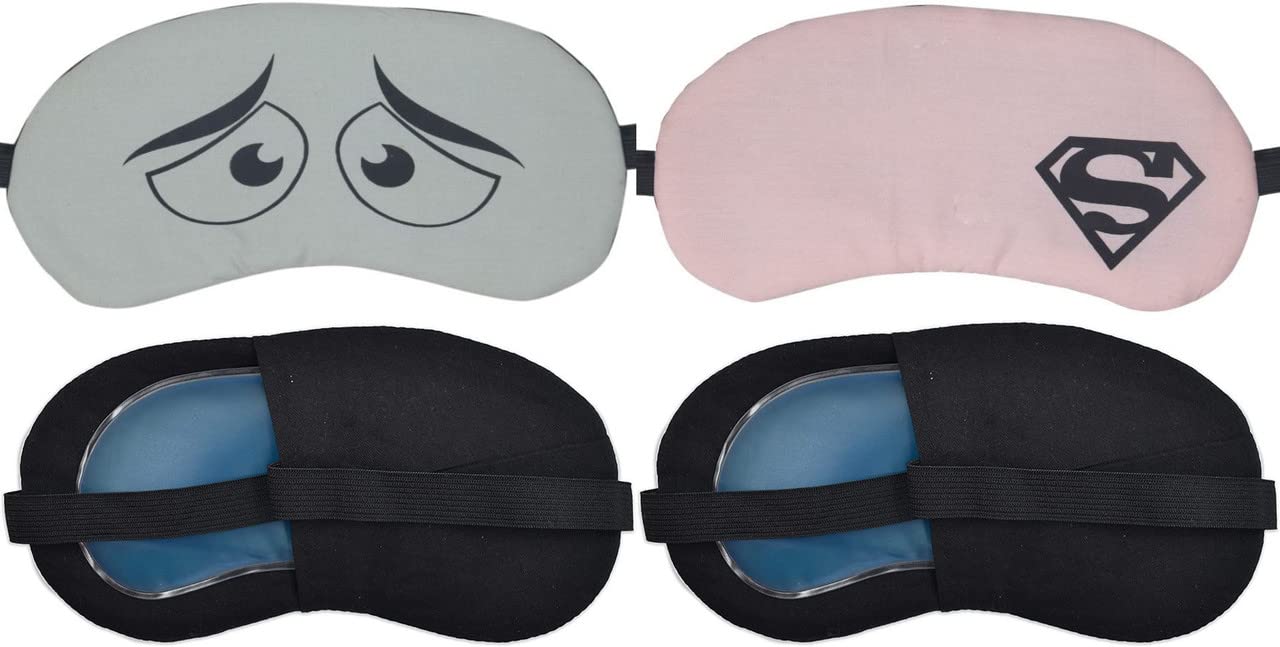Cooling Gel Eye Mask for Sleeping - Relief for Puffy Eyes, Dark Circles & Eye Fatigue - Light Green Cat & Pink Superhero Design - Perfect for Nighttime Relaxation & Travel