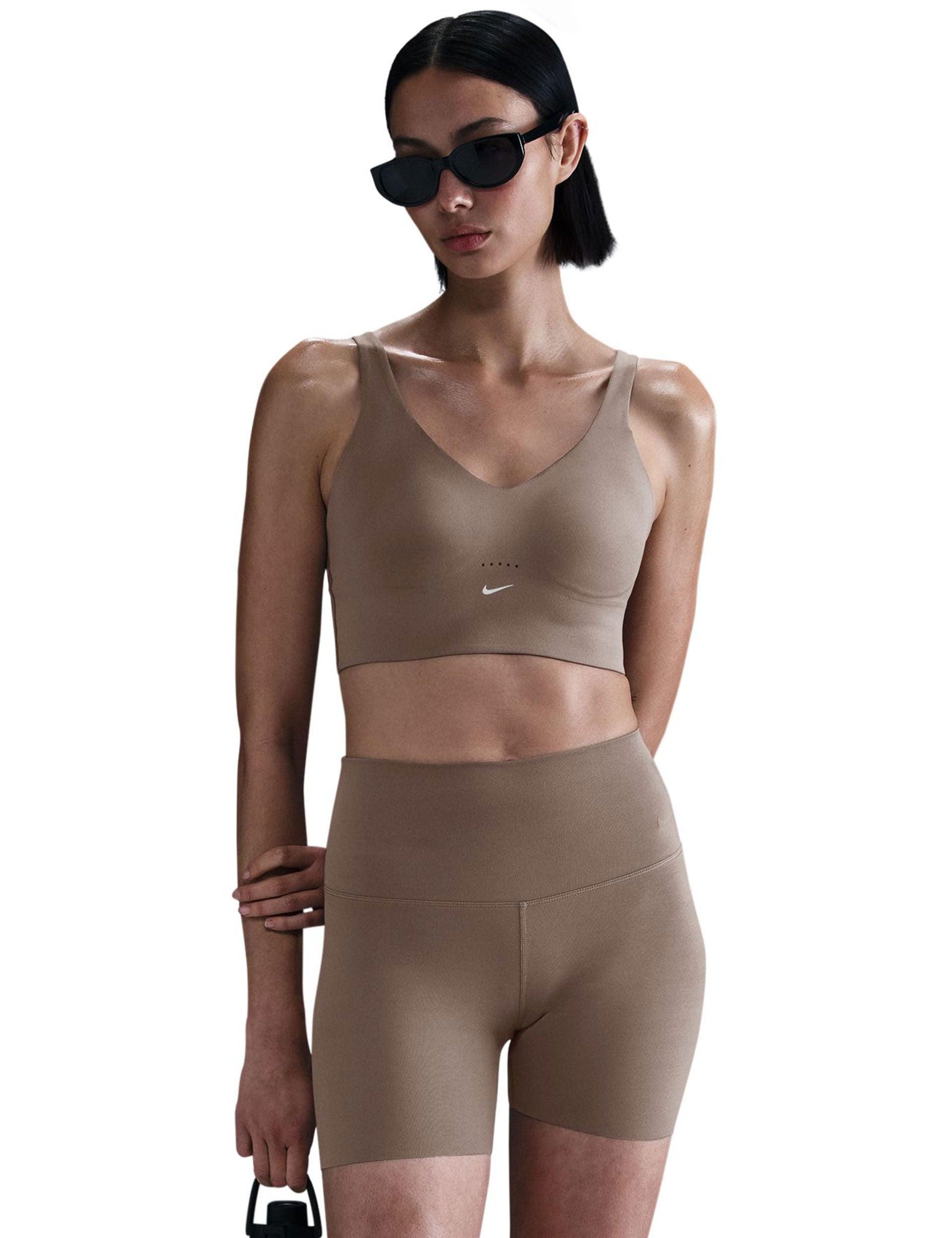 Alate Medium Support Longline Sports Bra for Women - Mink Brown & White - High Impact Workout, Running, Yoga, Gym Fitness Apparel