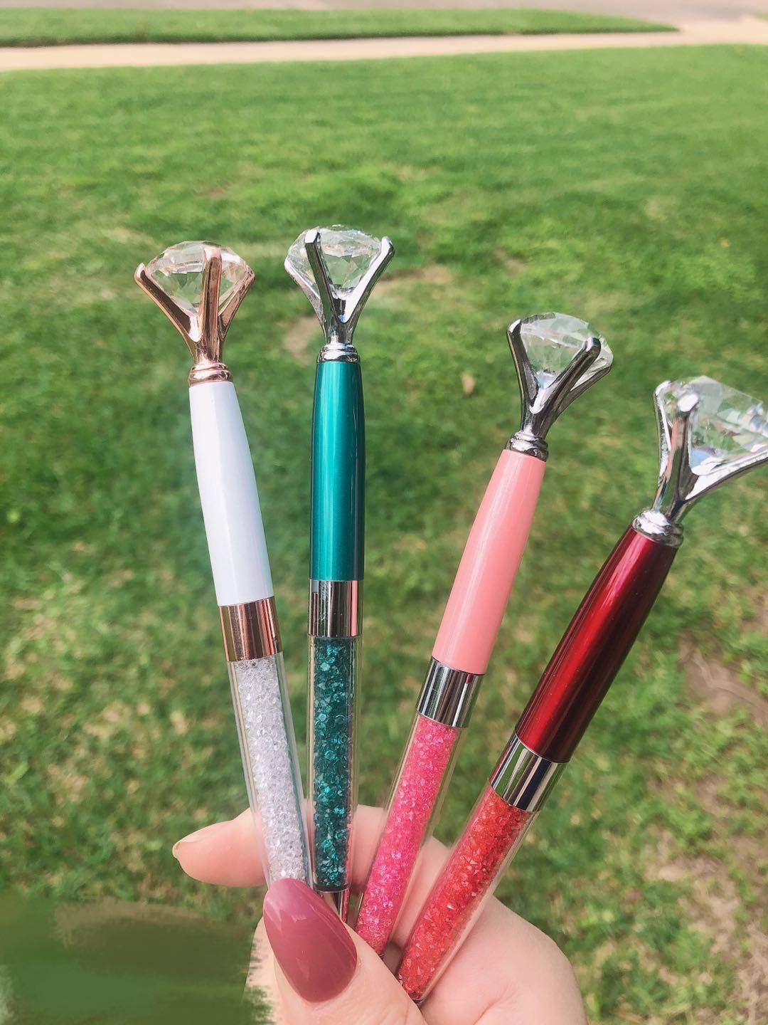 F.S Crystal Ballpoint Pens with Big Diamond - 4 Pack (Pink) - Elegant Writing Pens for Women, Gift Ideas, Office & School Supplies, Wedding Favors, Party Giveaways