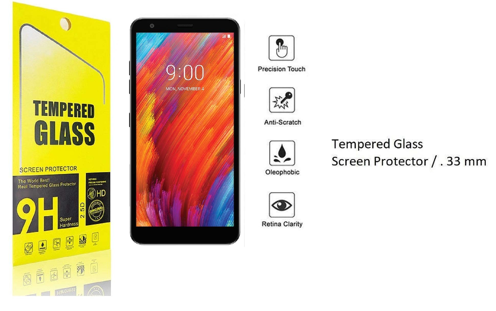 Premium Tempered Glass Screen Protector & Chrome Flake Marble Phone Case for LG Neon Plus LM-X320AM - Stylish Protective Cover with Bonus Stand (White) - Perfect for Daily Use, Travel & Office Protection