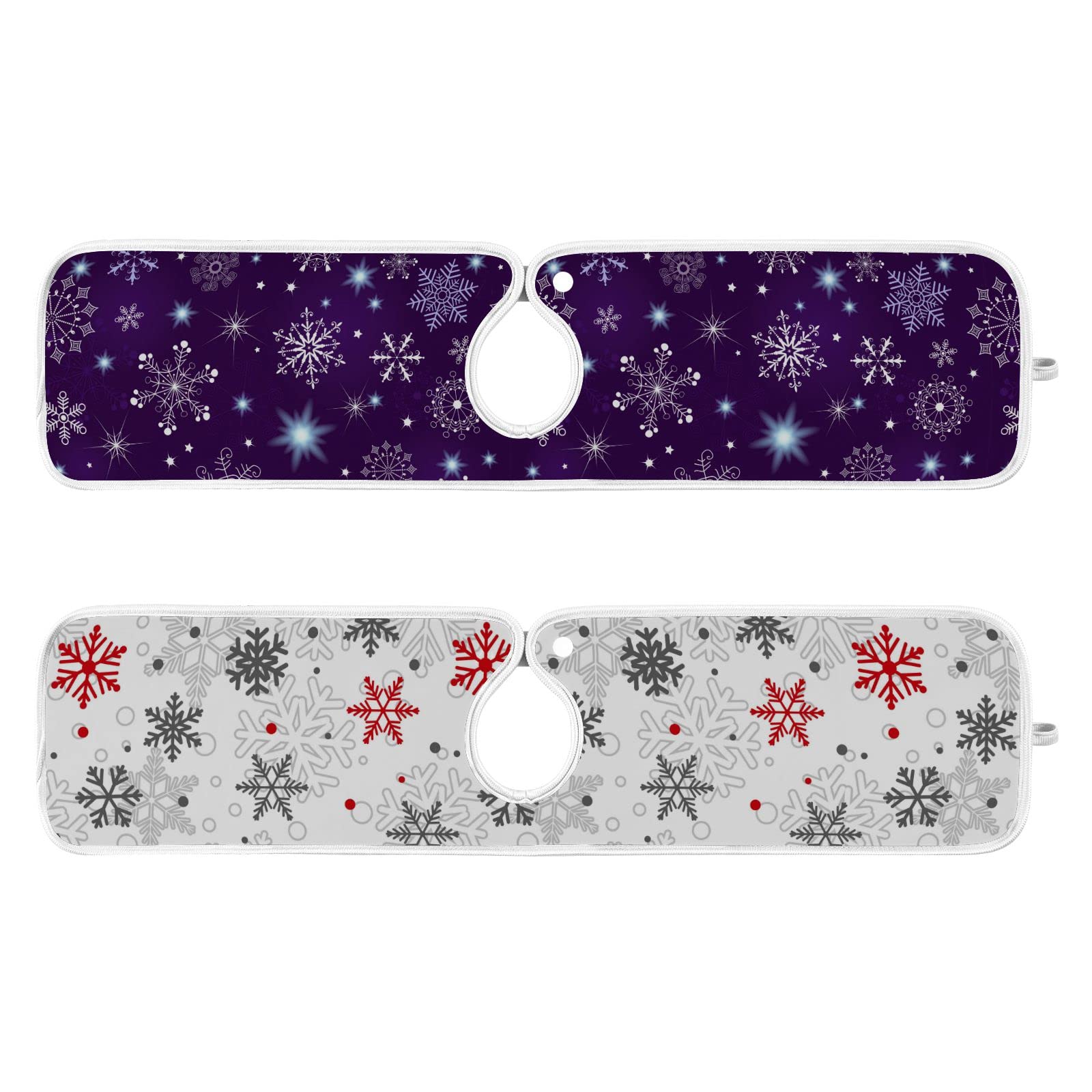 2-Pack Violet Christmas Snowflake & Star Pattern Microfiber Faucet Mats - 14x5 Inch Non-Slip Sink Protector for Kitchen & Bathroom | Perfect as Splash Catcher, Dish Drying Mat & Decorative Holiday Accent