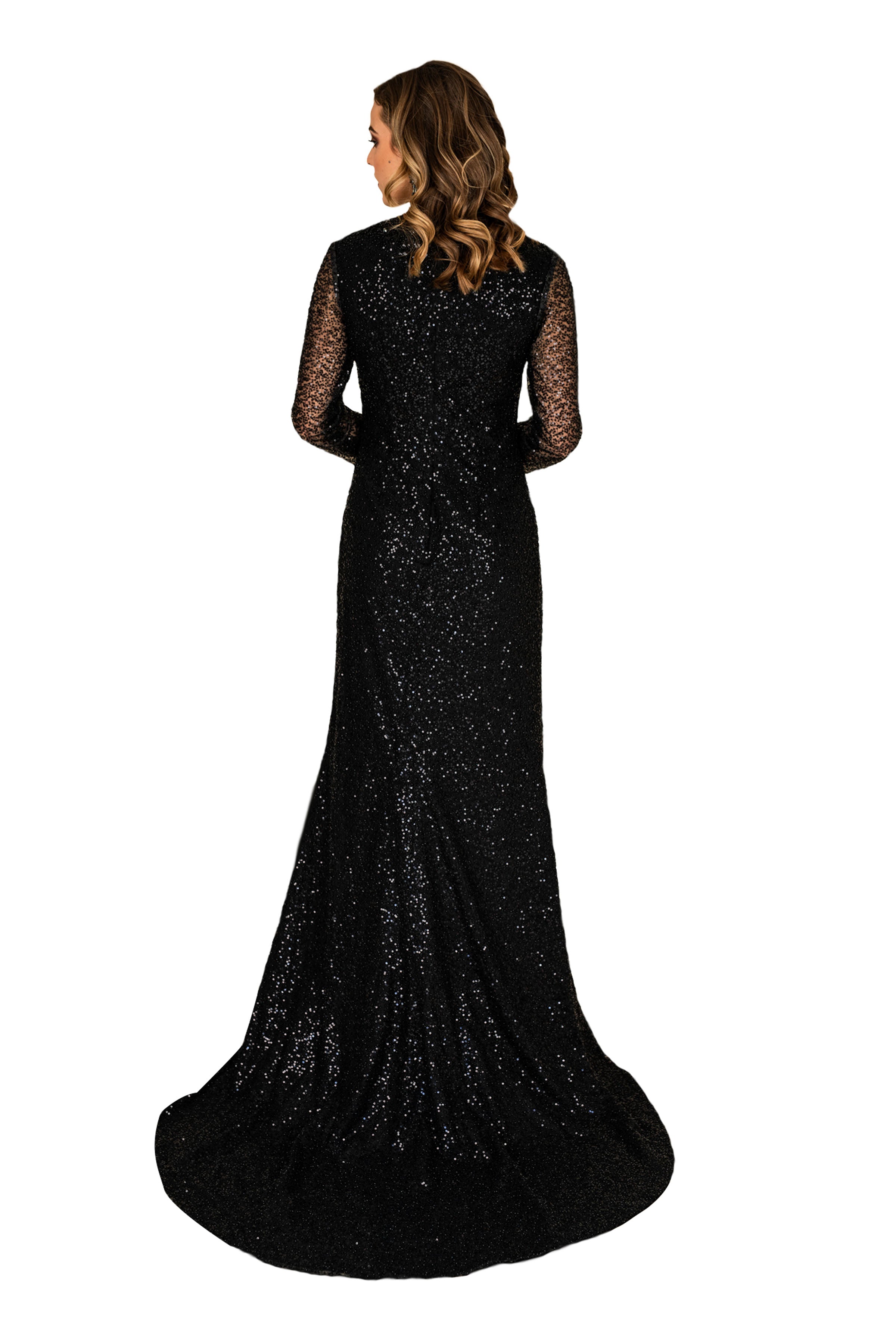 Elegant Sequin Slit Train Gown for Women - Sparkling Evening Dress for Prom, Wedding & Special Occasions