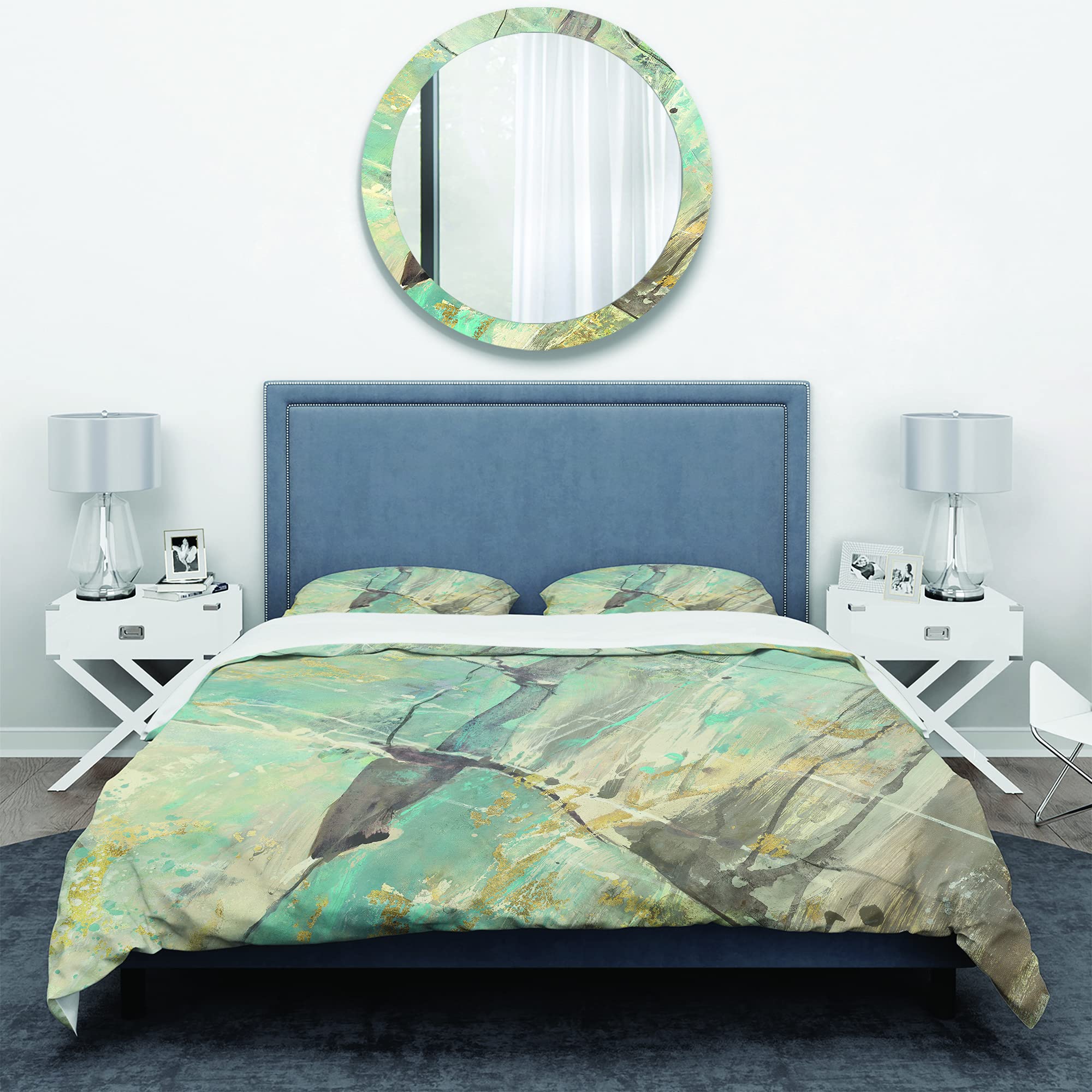 DesignQ Blue, Cream & Brown Nautical Coastal Duvet Cover Set King Size - 3 Piece Abstract Bedding Collection for All Seasons | Perfect for Beach House, Master Bedroom or Coastal-Themed Decor