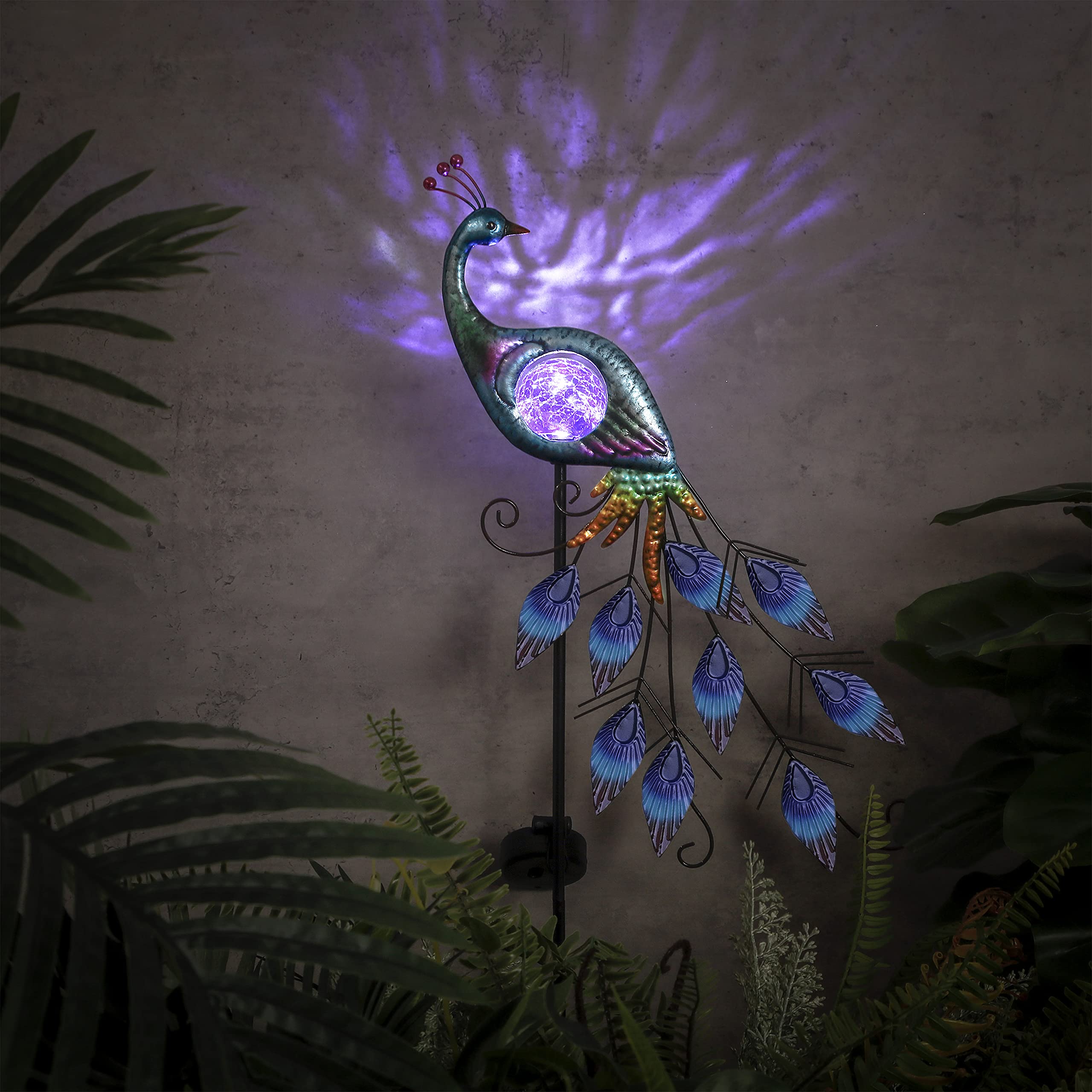 TERESA'S COLLECTIONS 31.5 Inch Solar Peacock Stake Lights & 35 Inch Metal Peacock Garden Statue - Outdoor Decor for Patio, Lawn & Yard | Elegant Solar-Powered Lighting & Decorative Metal Sculpture for Garden Landscaping