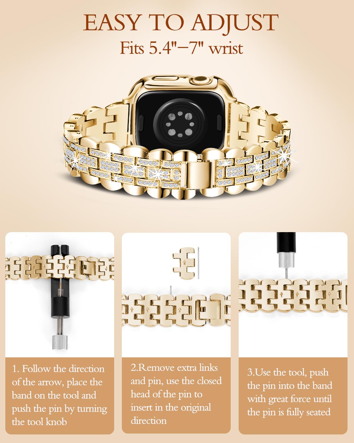 Sparkling Diamond Apple Watch Band 45mm for Women - Luxury Metal Bracelet with Crystal Protector Case, Compatible with iWatch Series 9/8/7 - Perfect for Parties, Weddings & Special Occasions