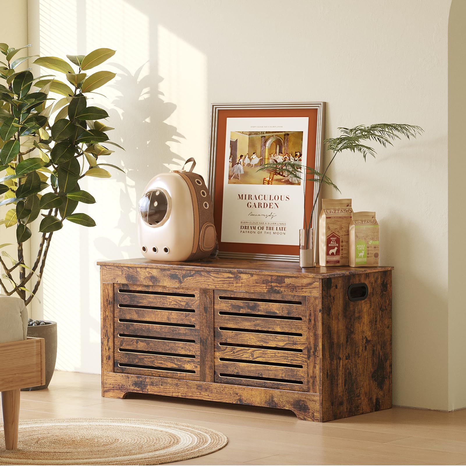 DINZI LVJ 39.4” Wooden Storage Chest with Safety Hinges - Retro Flip-Top Shoe Bench & Toy Box - Rustic Brown Entryway Organizer for Living Room, Bedroom - Easy Assembly Home Storage Solution (Perfect for Entryway Shoe Storage, Kids' Toy Organization & Living Room Decor)