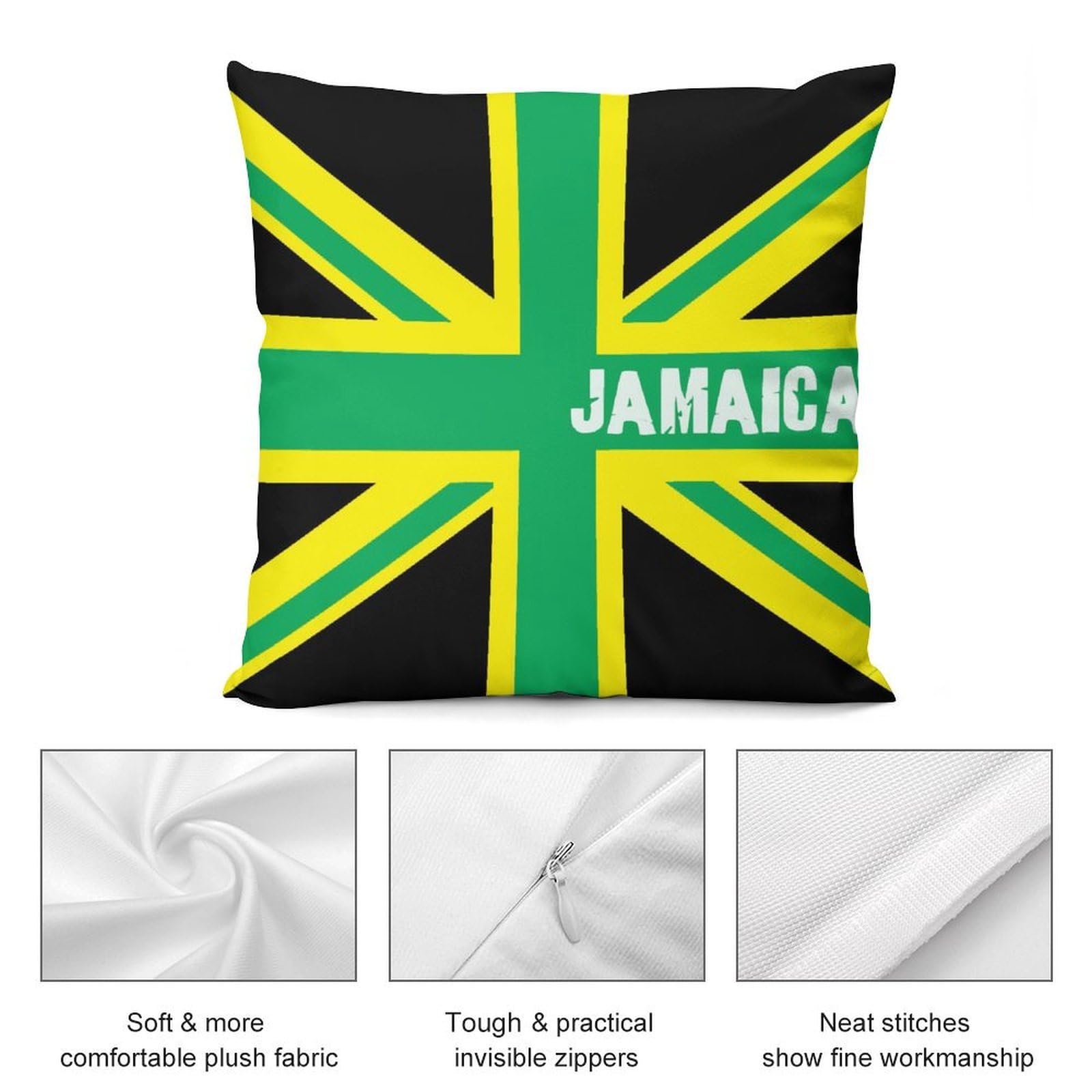 Jamaican Flag Plush Pillow Covers - Soft & Smooth 26x26 Inch Cushion Cases for Sofa, Bed (Set of 4) - Perfect for Home Decor, Caribbean Themed Parties & Jamaican Pride Displays