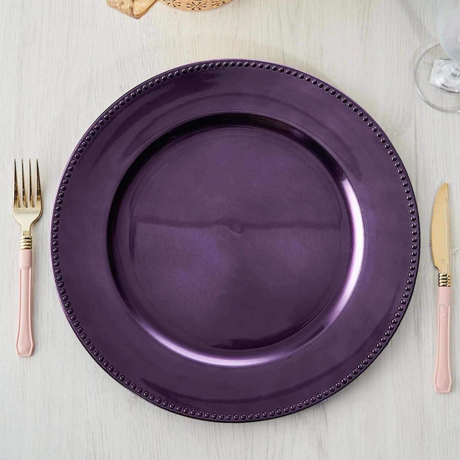 Efavormart 6-Pack 13 Inch Purple Beaded Round Charger Plates - Elegant Table Decor for Weddings, Holidays, Parties & Special Events - Perfect for Dining, Buffets & Centerpiece Displays