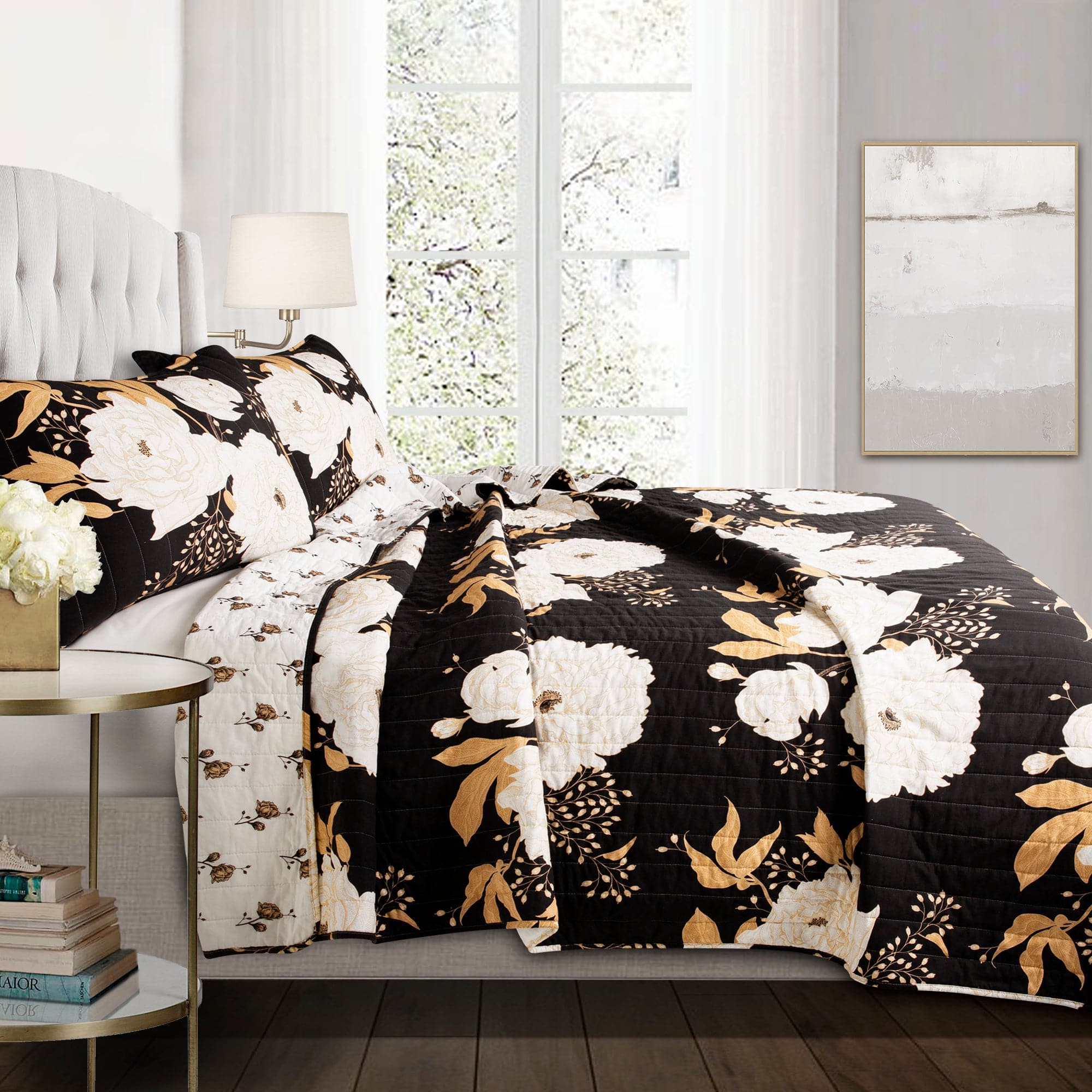 Zinnia Floral 3-Piece Quilt Set - Queen Size Bedding, Soft Microfiber Comforter with Matching Pillow Shams - Perfect for Master Bedroom, Guest Room & Cozy Home Decor