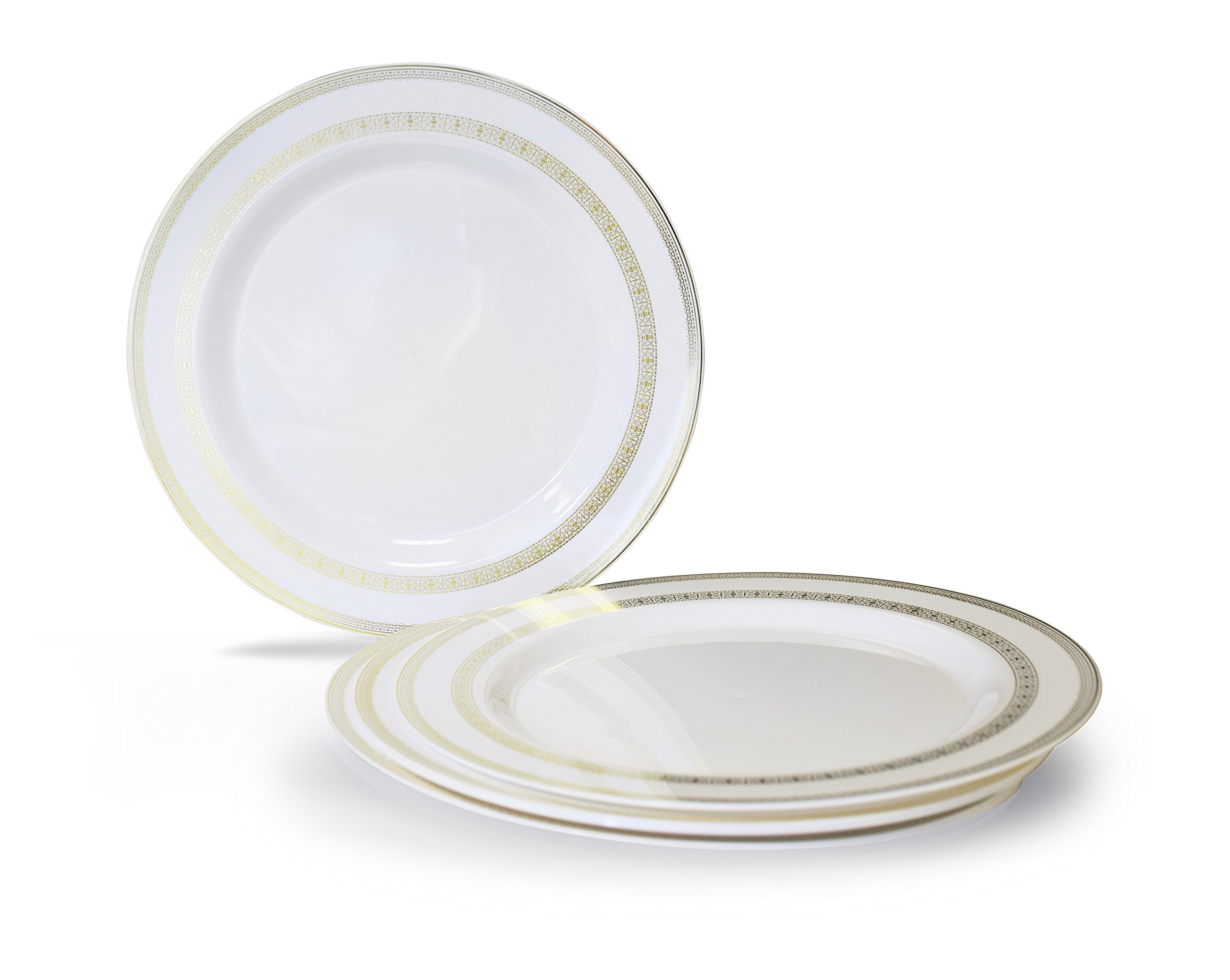 120 Heavyweight Disposable Plastic Plates for Weddings & Parties - 10.5'' Elegant White & Gold Lace Dinner Plates - Perfect for Wedding Receptions, Bridal Showers, Birthday Parties & Special Events