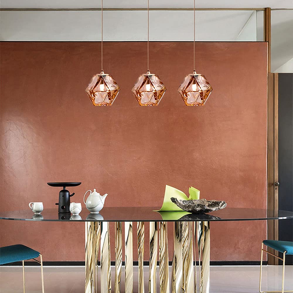 Nordic Mini Hanging Chandelier - Creative Glass Pendant Lighting Ceiling Lamp with E27 Base, Rose Gold Kitchen Island Light Fixture for Modern Dining Room & Living Room | Perfect for Home Decor, Restaurant Lighting, and Cozy Ambiance