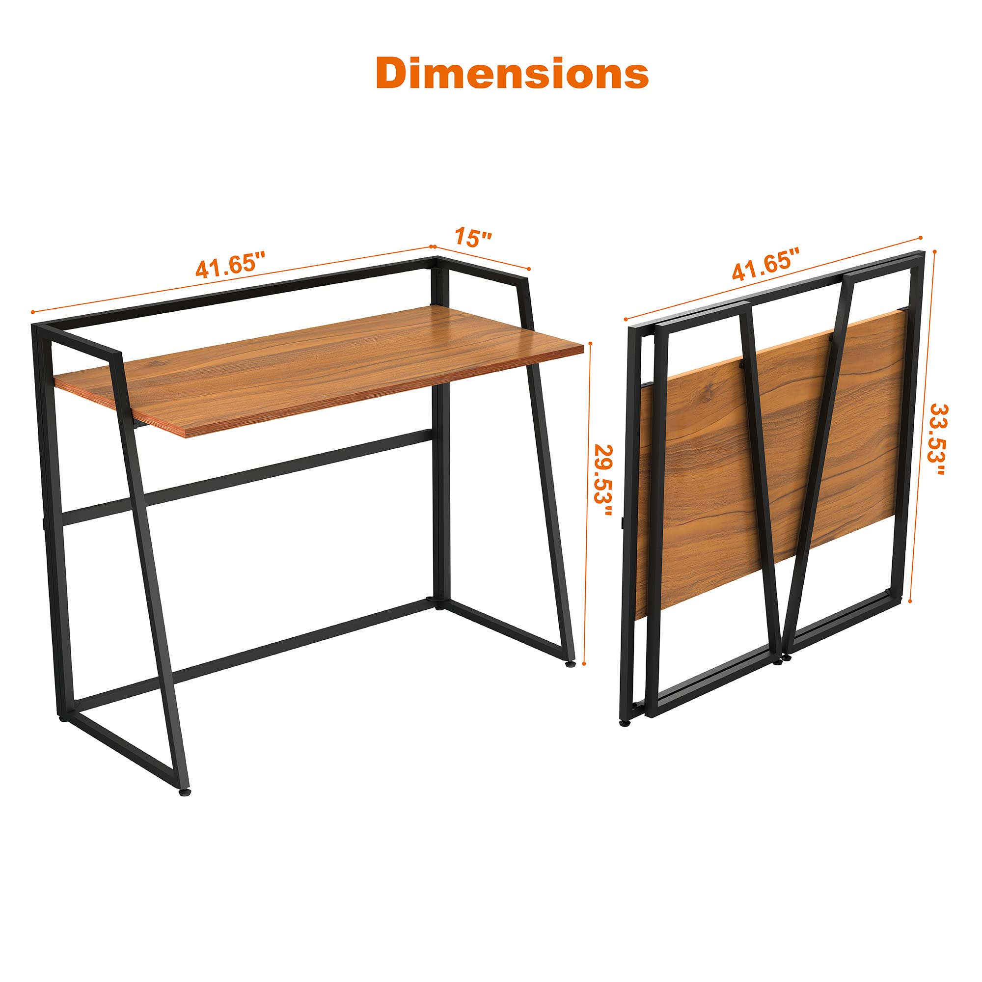 Compact 41 Inch Folding Desk with Protective Railing - Portable Computer Desk for Small Spaces, Home Office & Student Study - Space-Saving Foldable Workstation for Dorm Rooms, Apartments & Workspaces