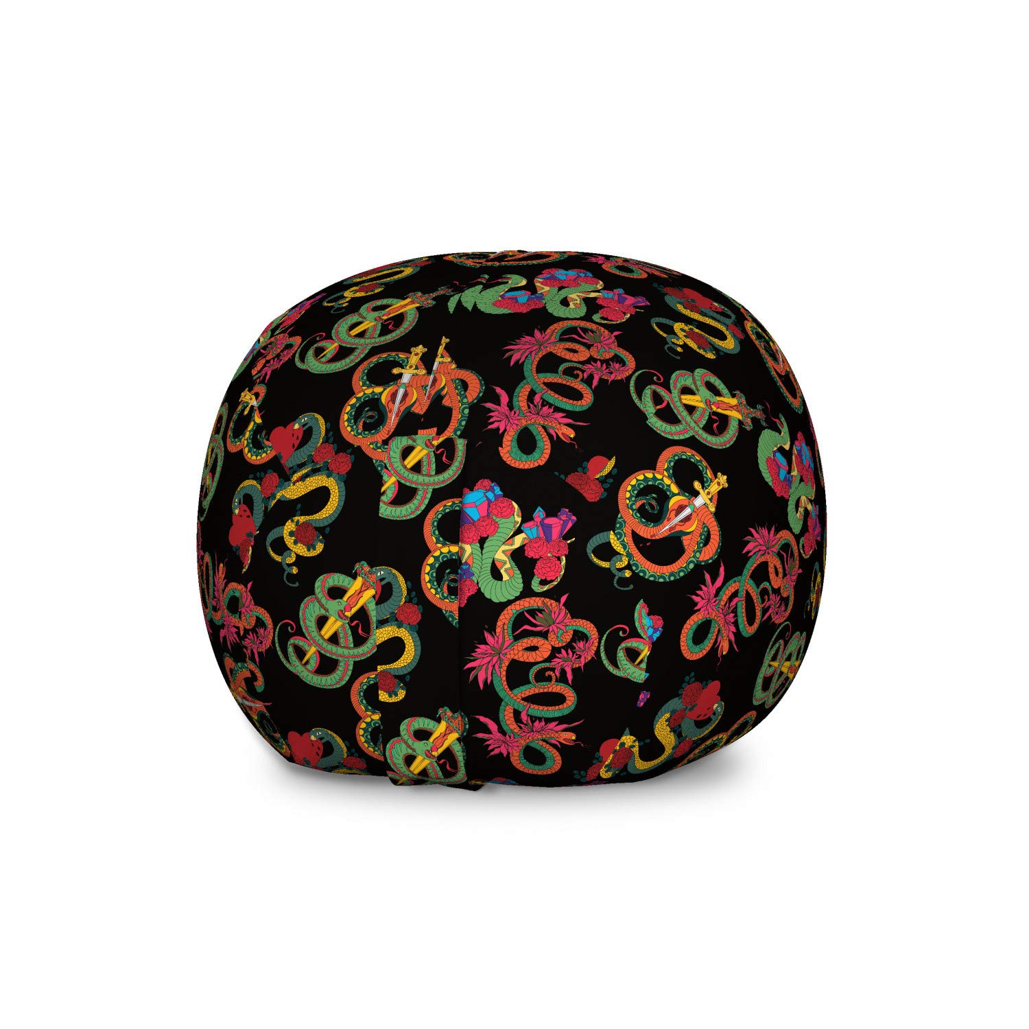 Ambesonne Dragon Themed Storage Toy Bag Chair - Large Washable Stuffed Animal Organizer with Colorful Floral & Snake Design, Charcoal Grey Multicolor - Perfect for Kids' Room, Playroom & Toy Storage