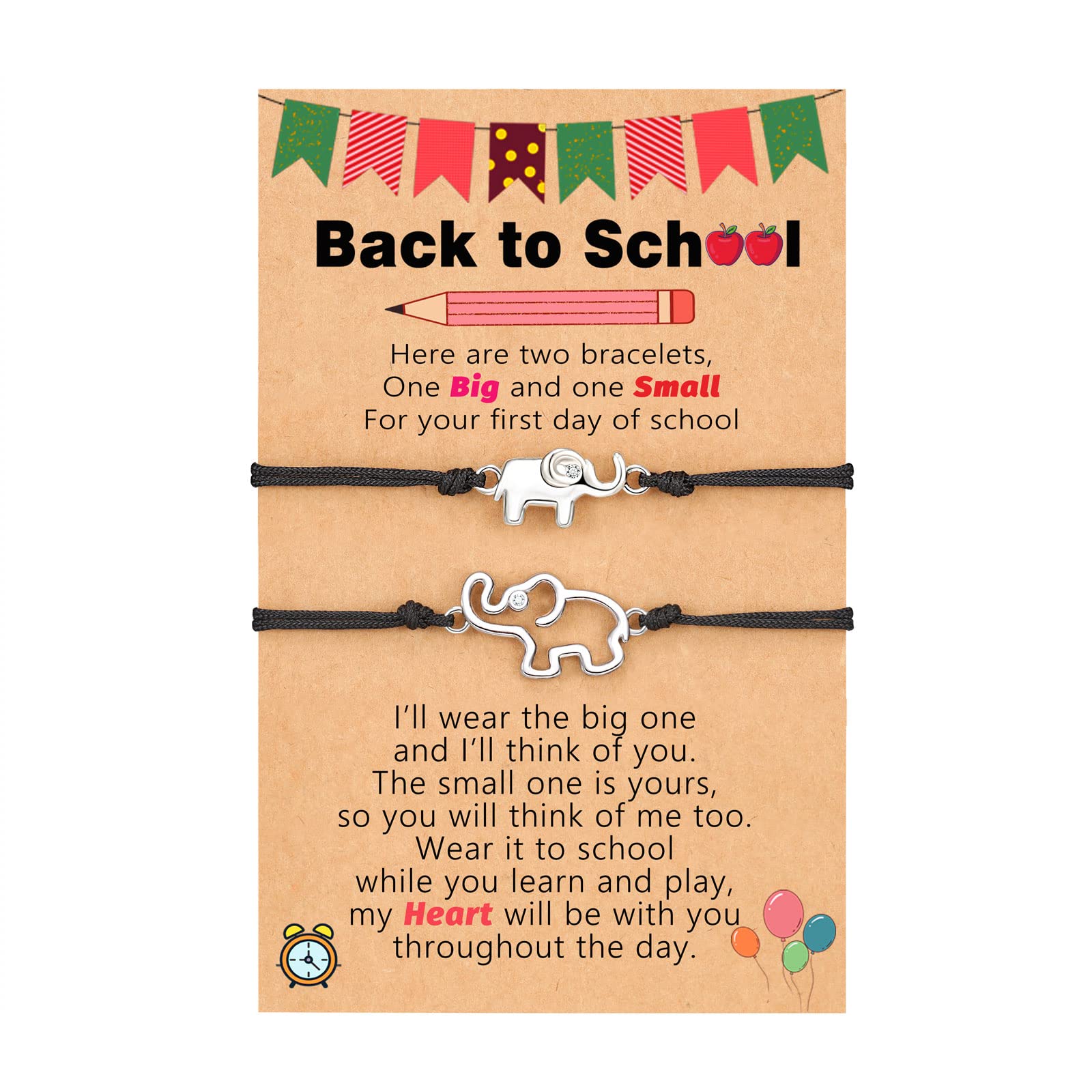 UPROMI First Day of School Bracelets Set for 2/3, Elephant Wish Bracelets for Mommy and Me - Cute Matching Bracelets for Back to School, Teacher Gifts & Special Occasions