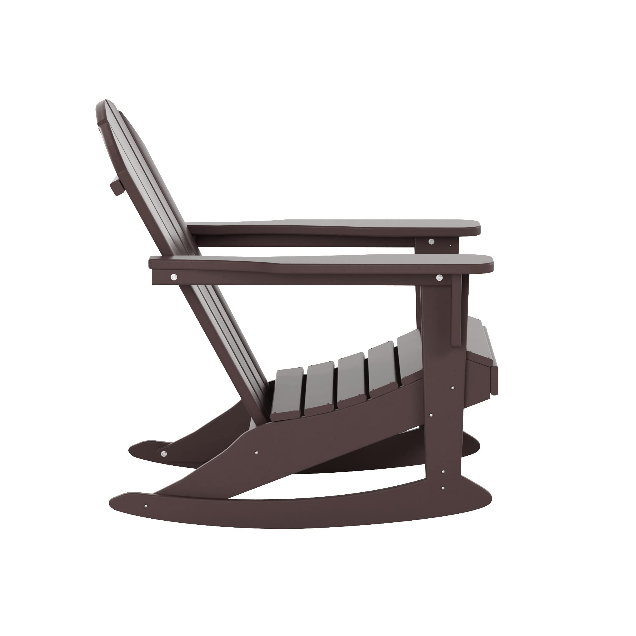 WestinTrends Malibu 3-Piece Outdoor Rocking Chair Set - All-Weather Poly Lumber Patio Furniture, 2 Adirondack Rockers with Side Table in Dark Brown - Perfect for Porch, Garden & Backyard Relaxation