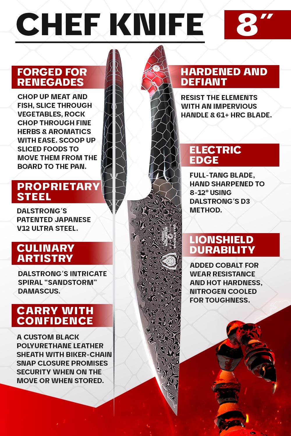 Premium 8-Inch Chef's Knife - Scorpion Series by Dalstrong | High-Carbon German Steel | Razor Sharp Blade for Professional Cooking & Food Prep | Perfect for Home Chefs & Culinary Enthusiasts