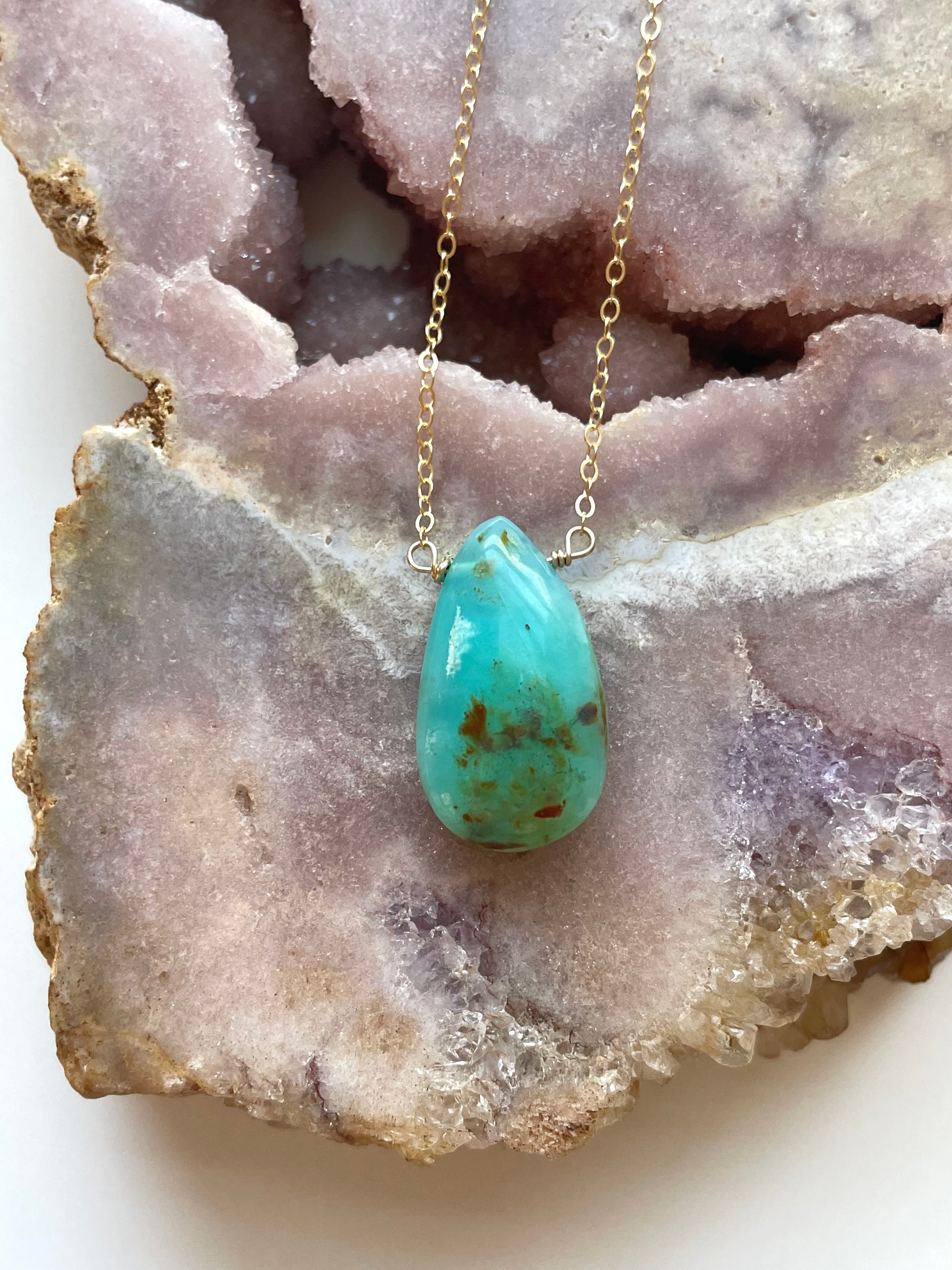 Natural Peruvian Opal Gemstone Gold Filled Pendant Necklace - Perfect for Boho Jewelry & Spiritual Healing Gifts
