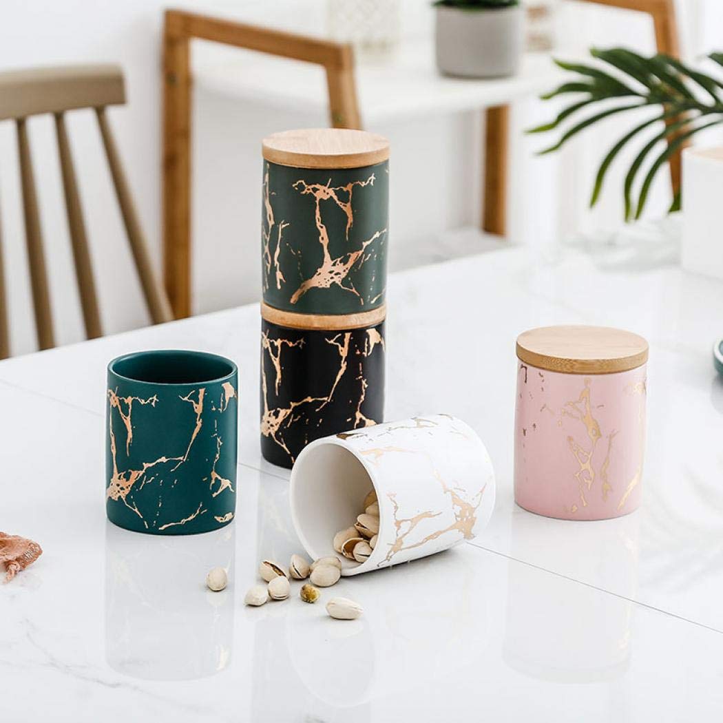 Modern Marbled Ceramic Food Storage Jar with Bamboo Lid - Airtight Container for Tea, Coffee, Spices, Nuts & Snacks (Pink) | Perfect for Kitchen Pantry Organization & Stylish Countertop Display