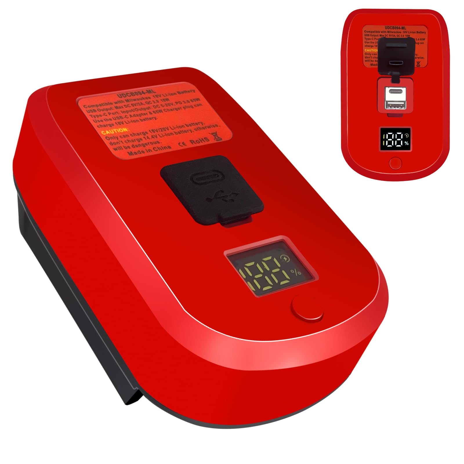 URUN 18V Battery Charger Adapter for Milwaukee Tools - Portable USB Fast Charger with PD65W Output & LCD Display - Power Source for Job Sites, Camping, Emergency Use
