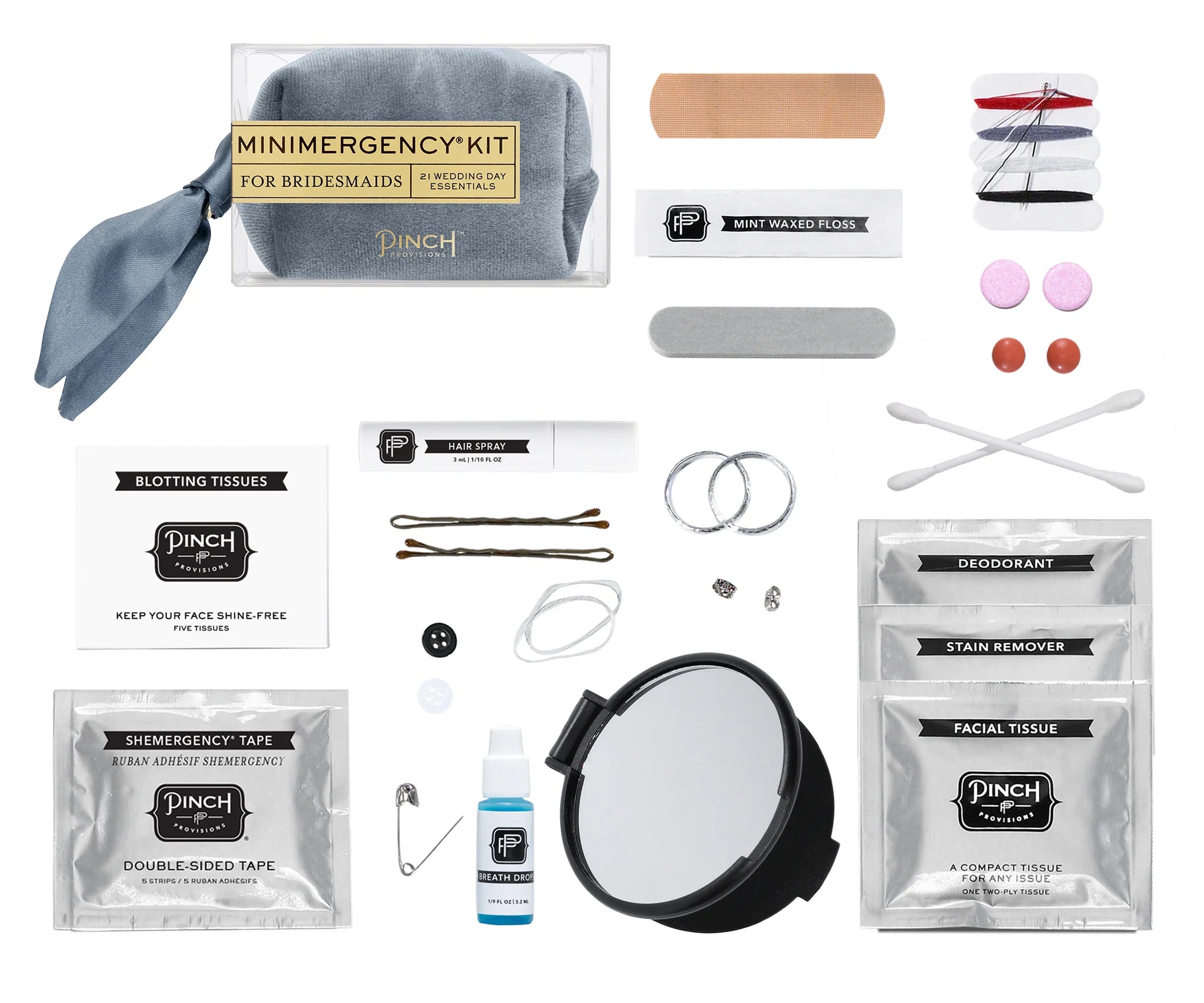 Velvet Bridesmaid Emergency Kit - Dusty Blue Mini Makeup & Essentials Pouch for Weddings, Parties & Travel