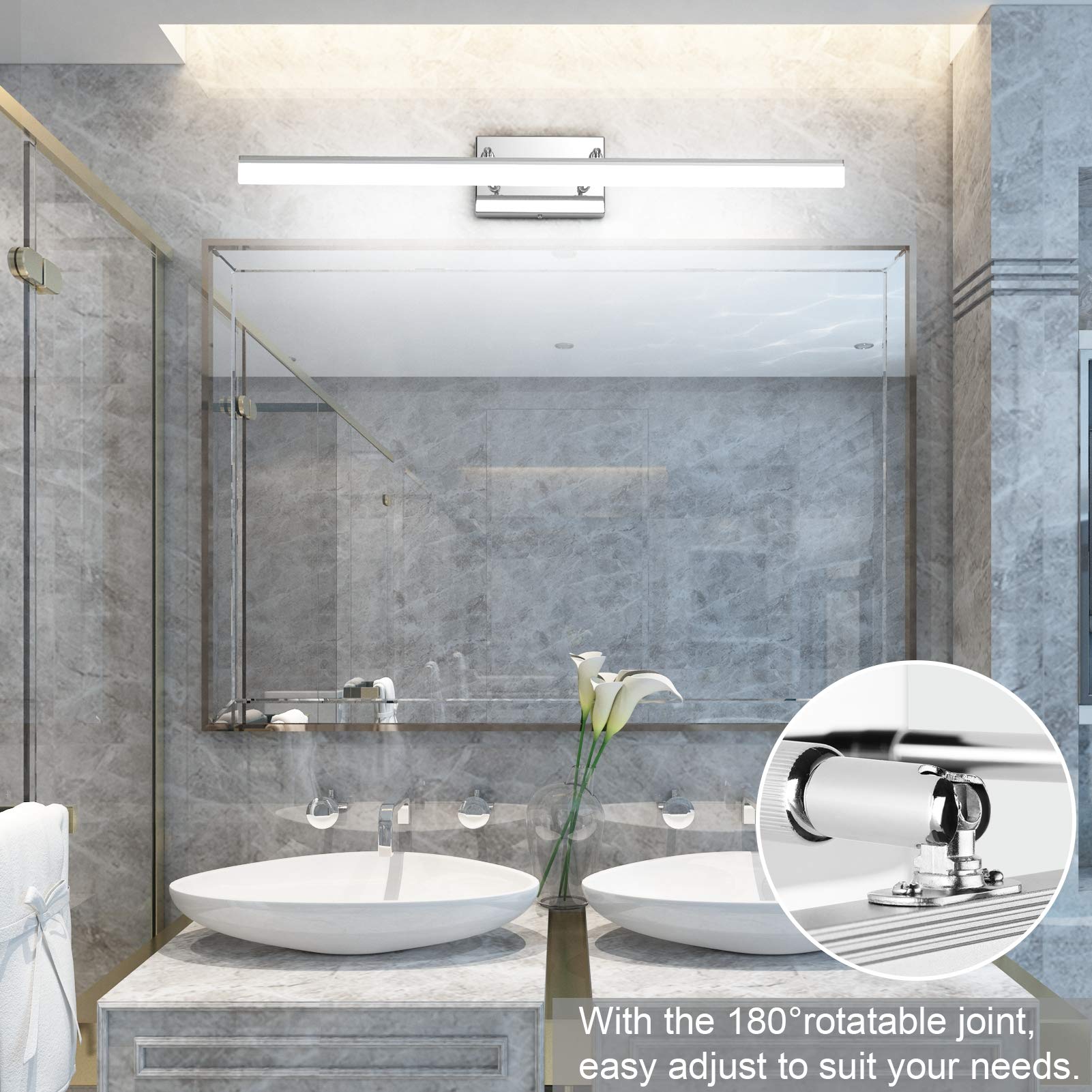 Aipsun 31.5 Inch LED Vanity Mirror Light - Adjustable Modern Bathroom Lighting Fixture with Chrome Finish, 5500K Daylight White - Perfect for Makeup, Shaving & Grooming in Bathroom, Dressing Room or Salon