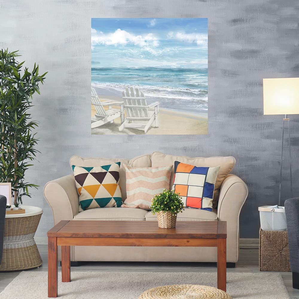 Morning Beach Chairs Fine Art Canvas Wall Decor by Heather Hayes - 22x22 Inches - Ready to Hang for Living Room, Bedroom, Office & More - Coastal Home Decor & Beach House Wall Art