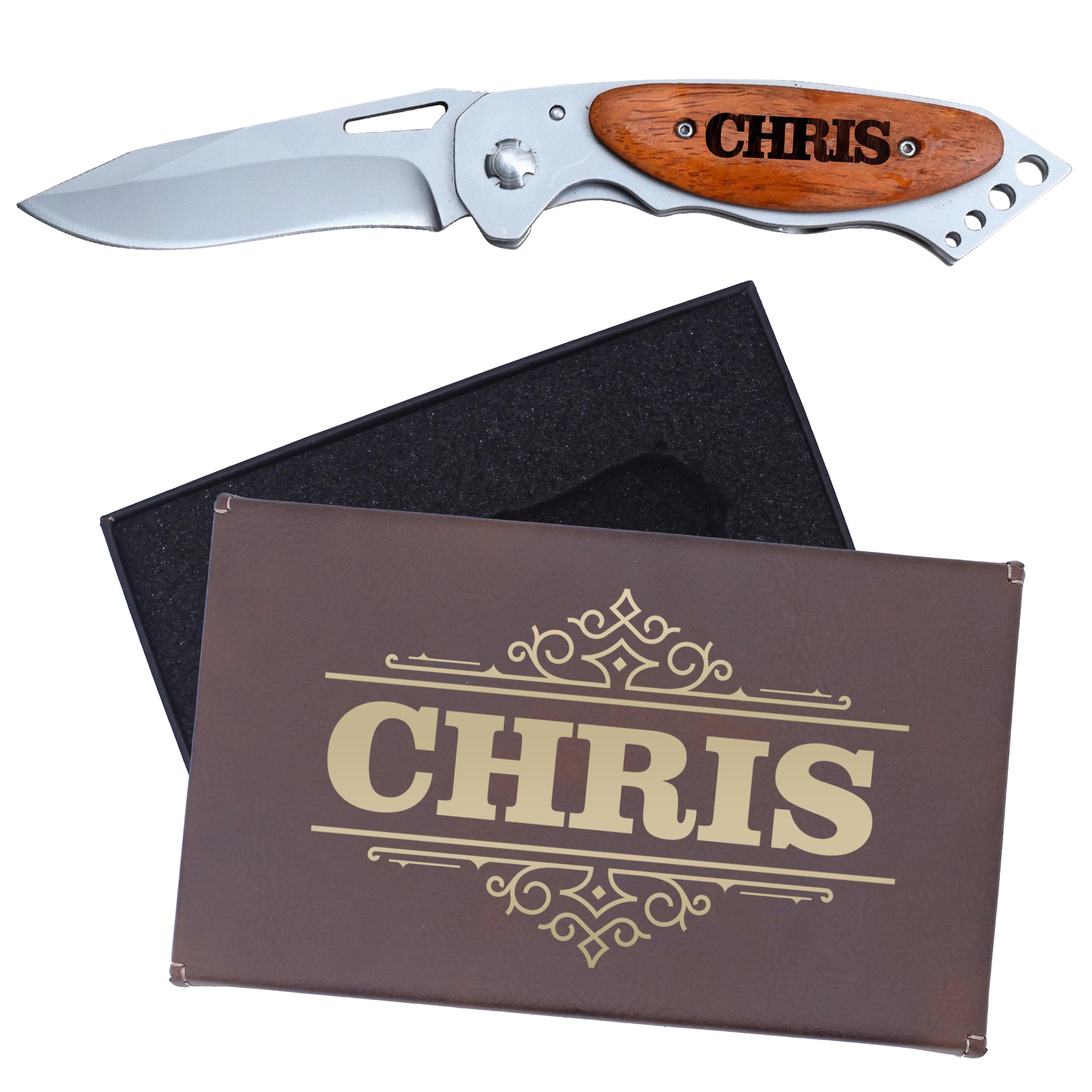 Custom Engraved Wood Handle Folding Pocket Knife - Personalized Gift for Groomsmen, Husband, Father - Perfect for Fishing, Hunting, Camping & Outdoor Adventures