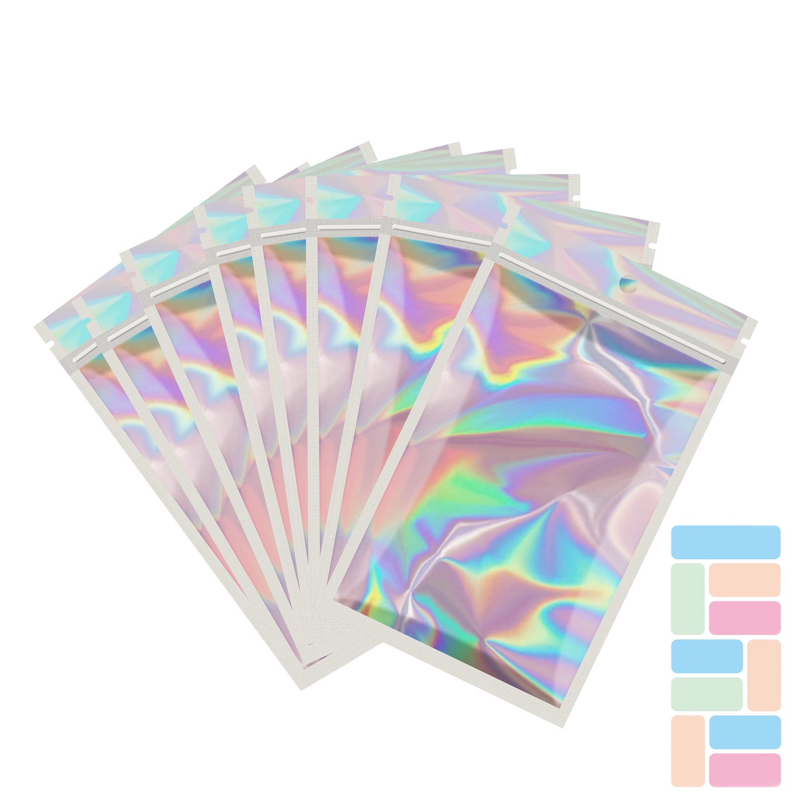 100 Pack Resealable Mylar Bags with Front Window - 3 x 4.7 Inch Holographic Ziplock Bags for Food Storage & Small Business Use - Perfect for Snacks, Coffee, Tea, Spices, and Organizing Small Items