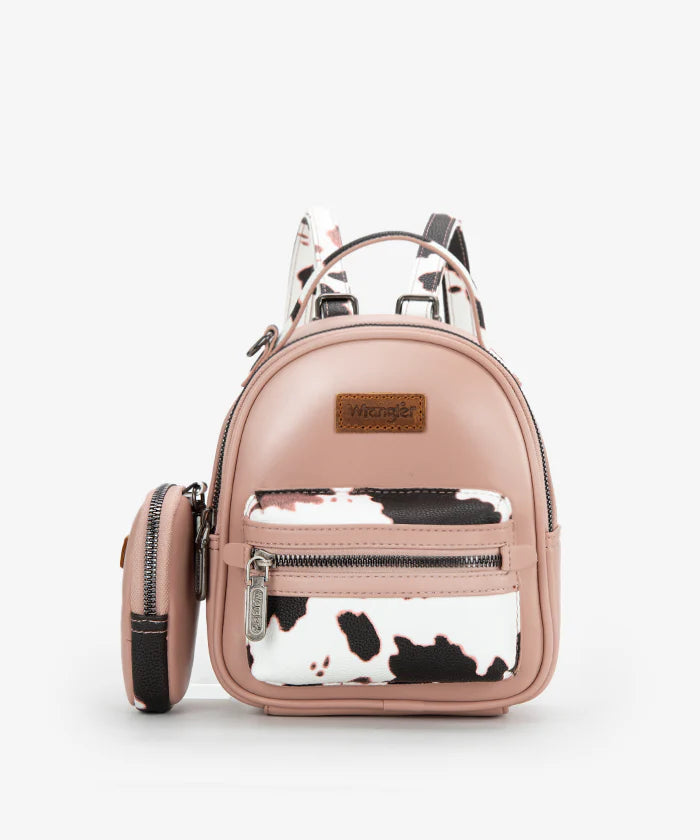 Wrangler Cow Print Mini Backpack for Women - Trendy Western Style Small Purse for Travel, School & Daily Use