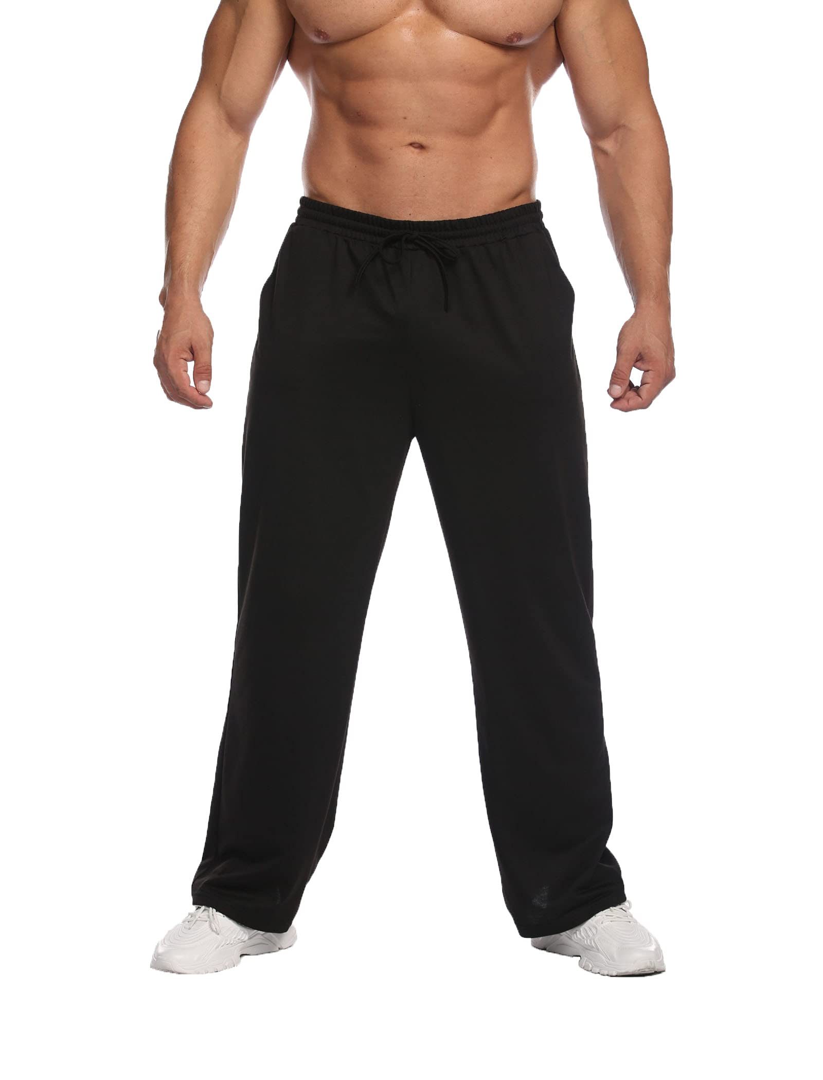 **Deyeek Men's Lightweight Sweatpants with Pockets - Straight Leg Casual Joggers for Running, Lounge & Gym | Open Bottom Baggy Sweat Pants for Men**