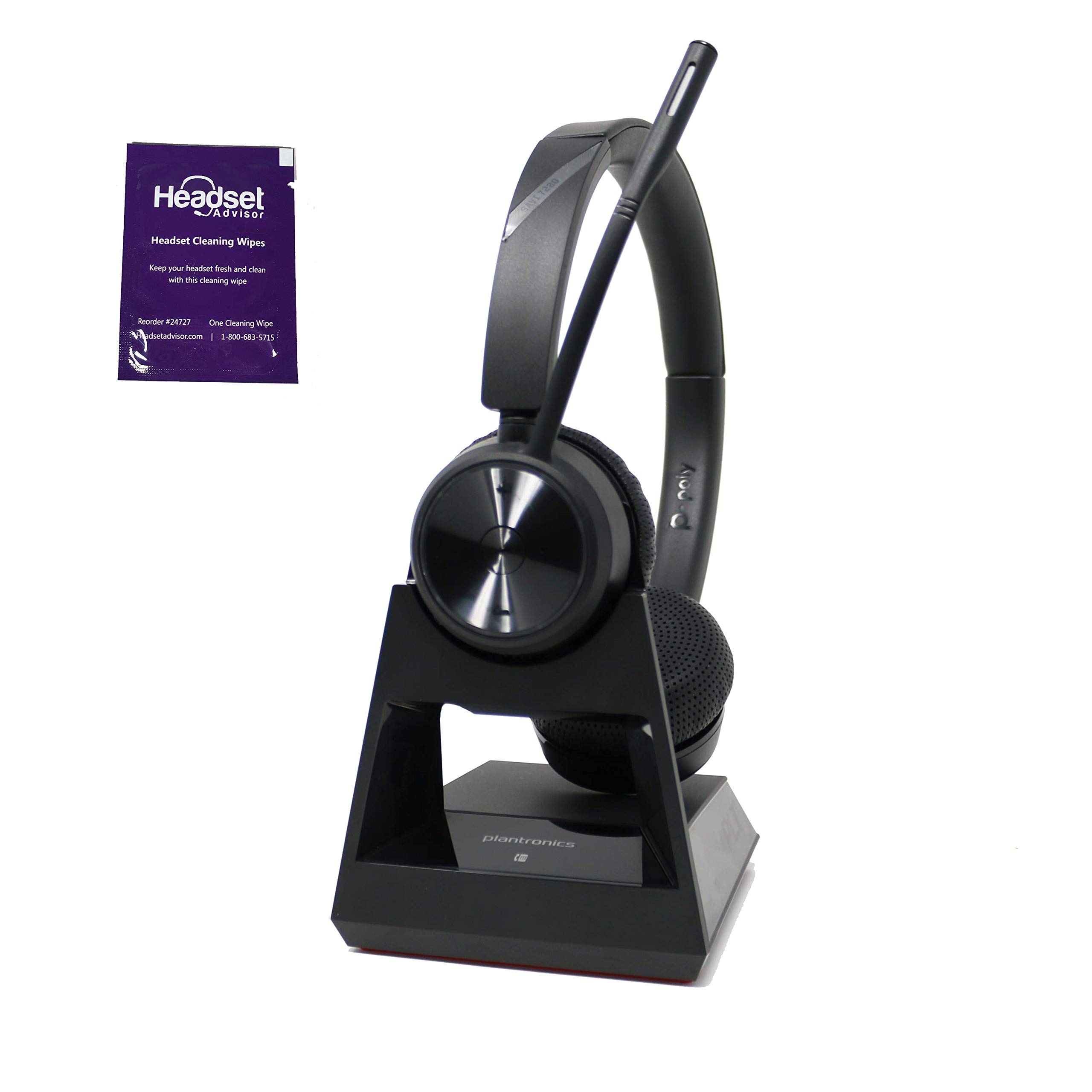 Plantronics Savi 7220 Wireless Office Headset with Dual Speaker - Compatible with Desk Phones & Headset Advisor Wipe - Perfect for Business Calls, Remote Work & Customer Service