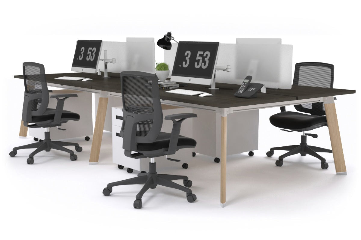 4-Person Workstation with Wood Imprint Frame - 1600L x 800W Office Desk with Cable Management Scallop for Team Collaboration & Productivity | Perfect for Open Offices, Coworking Spaces & Home Offices