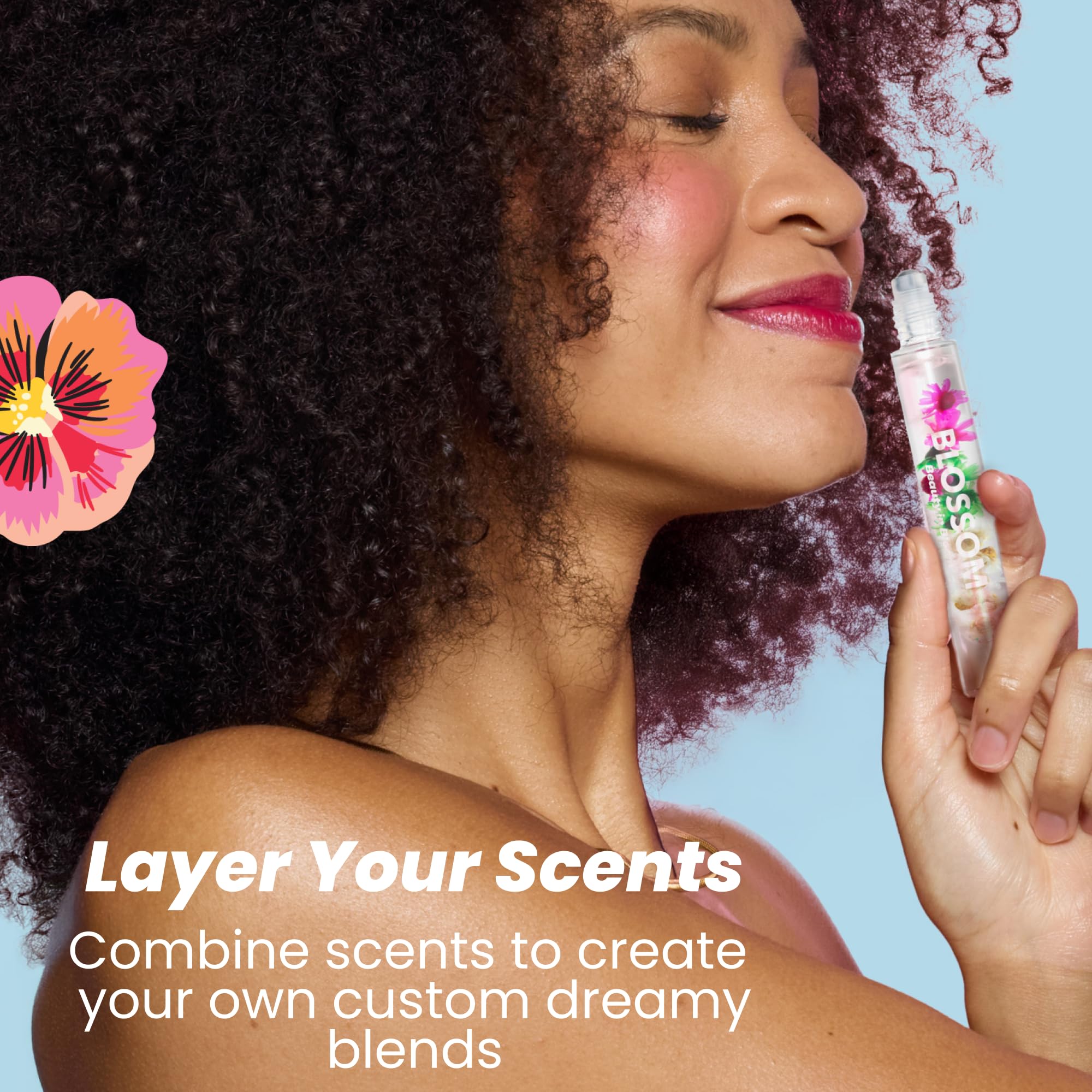 Blossom Roll On Perfume for Women - Alcohol-Free Essential Oil Rollerball Fragrance with Real Flowers, Made in USA, 0.20oz (Lemon, Bergamot, Violet, White Musk) - Cactus Flower Scent | Perfect for Daily Wear, Travel & Gift Giving