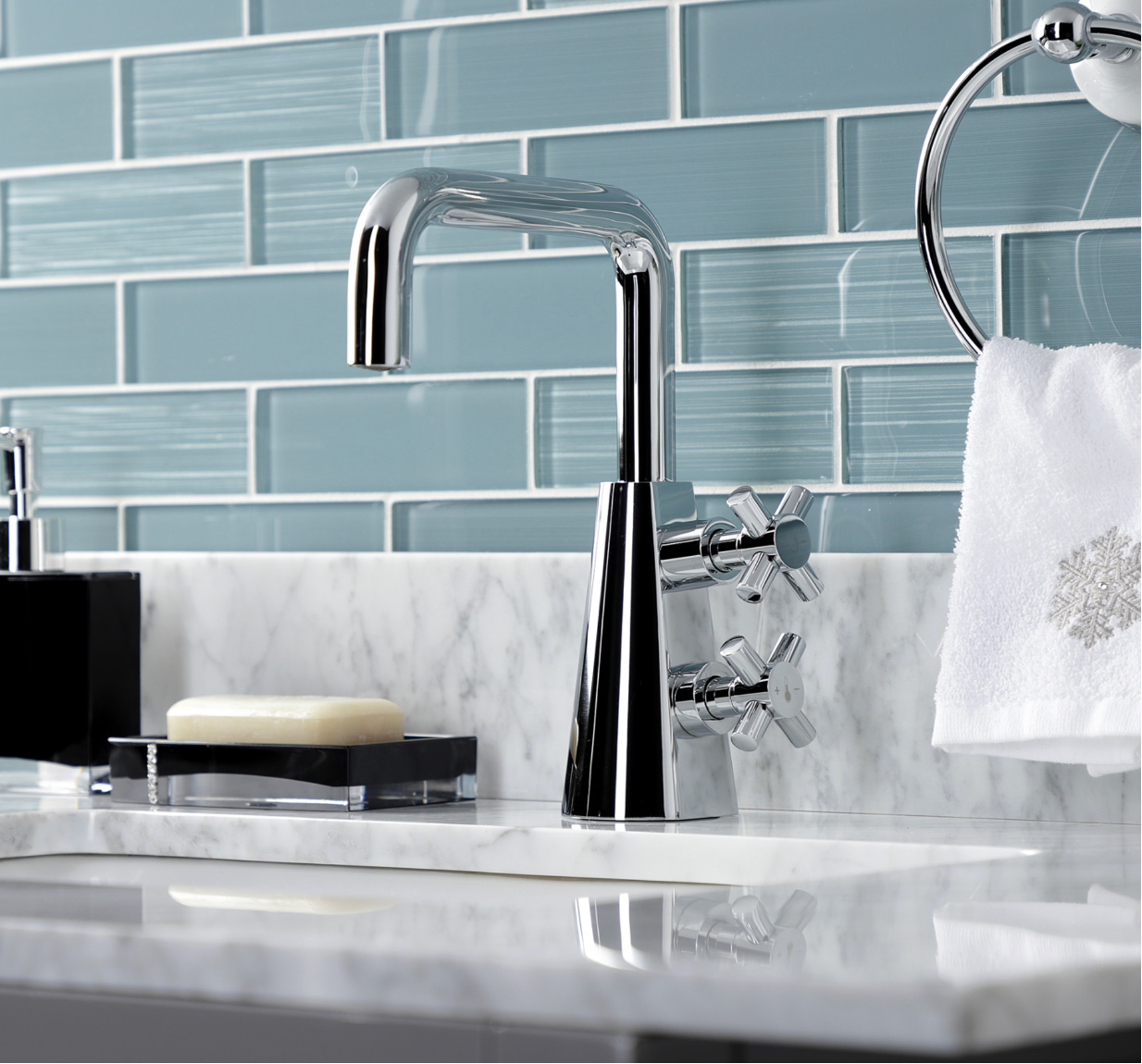 Constantine Two Handle 1 Hole Deck Mount Bathroom Faucet with Push Pop Up