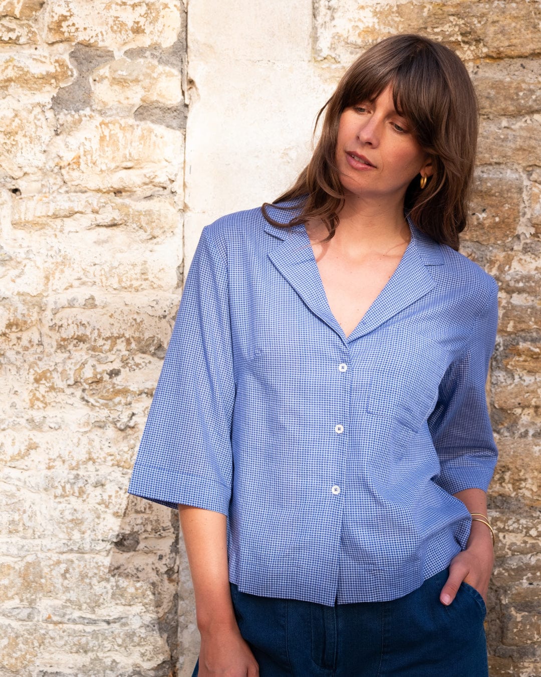 Gina Women's Casual Cotton Shirt - Blue Checkered Button Down Top for Everyday Wear | Office, Outing & Spring Outfits