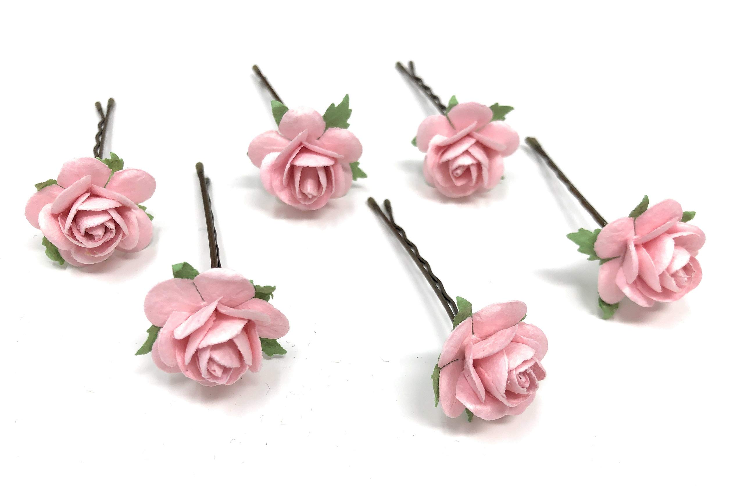 Daddasprincess Rose Flower Hair Pins - Blush Pink Wedding Hair Clips, Bridal Hair Accessories for Bridesmaids, Prom, and Special Occasions